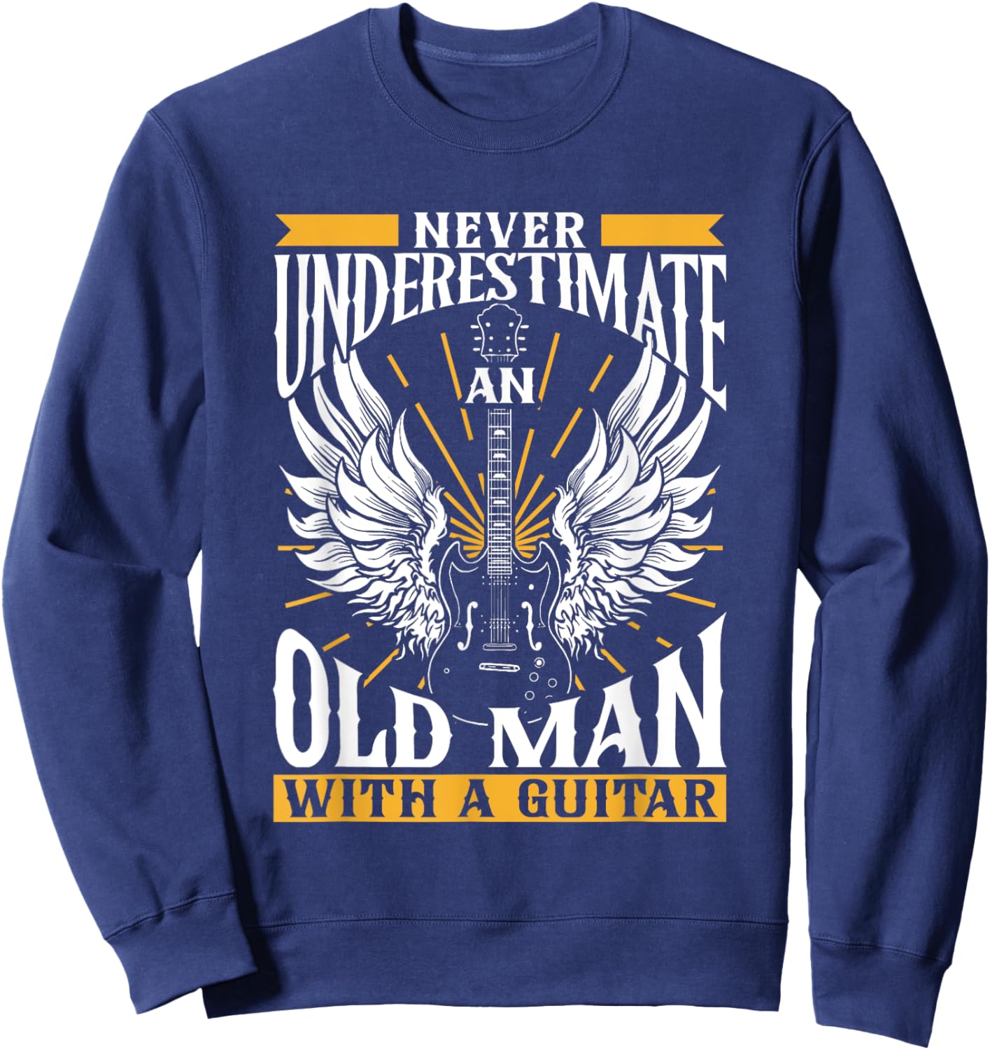 Playing Guitars Guitarists Instrument Men's Black Modern , Small, Short Sleeve, , Ribbed Cuff, Cotton 60% Polyester 40% Sweatshirt - Sweatshirt | Navy