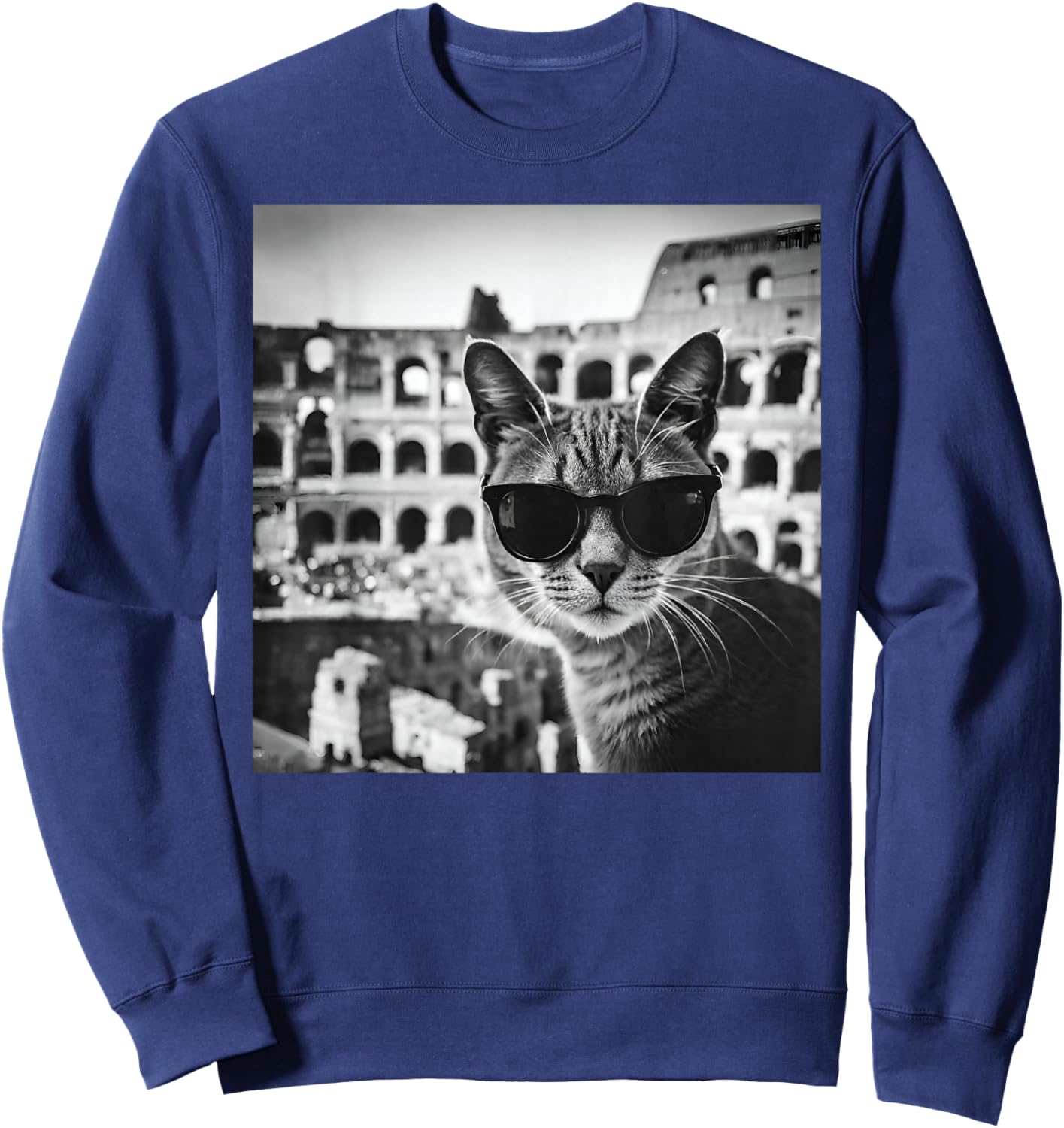 Funny Italy Cat Wearing Sunglasses At The Roman Colosseum Sweatshirt - Sweatshirt | Navy