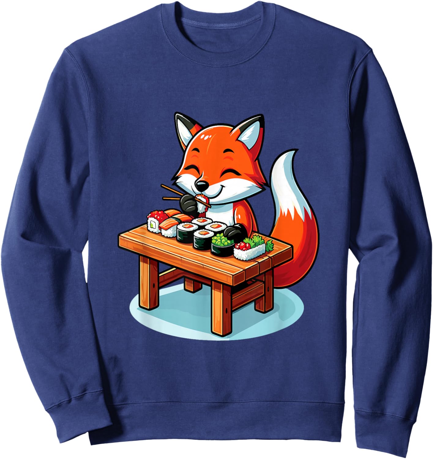 Cute Fox Eating Sushi Japanese Food Sushi Fox Lover Sweatshirt - Sweatshirt | Navy