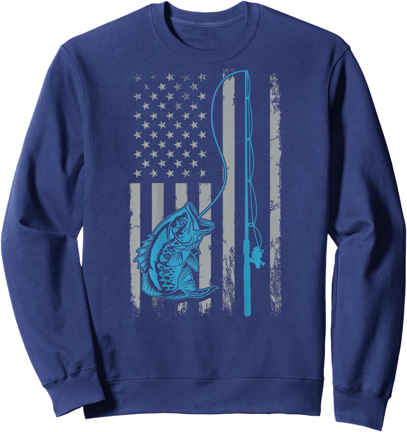 American Flag Fishing Rod Bass Fishing Vintage Fisherman Sweatshirt - Sweatshirt | Navy