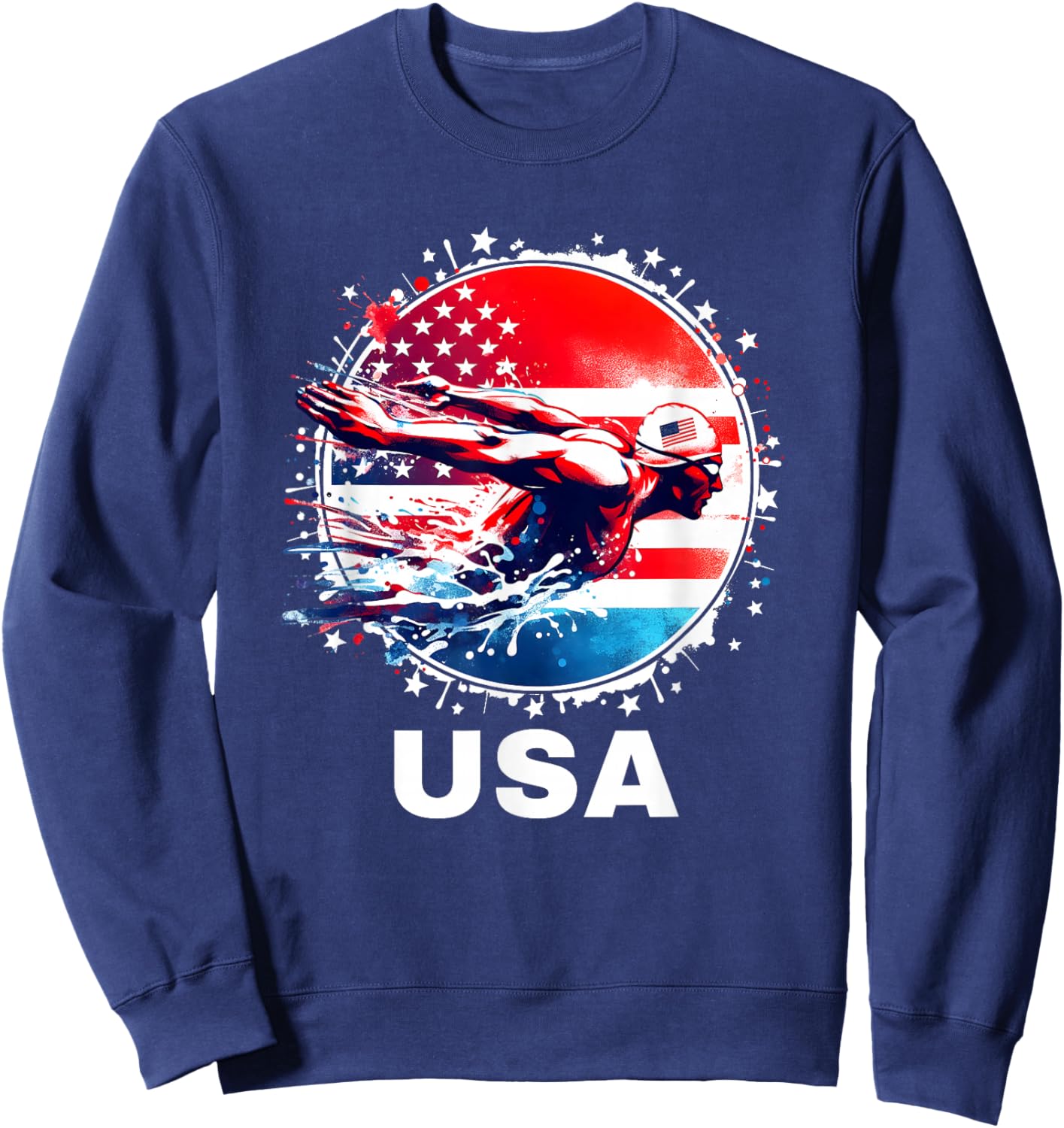 Swimming United States Team Apparel American Flag Swimming Sweatshirt - Sweatshirt | Navy