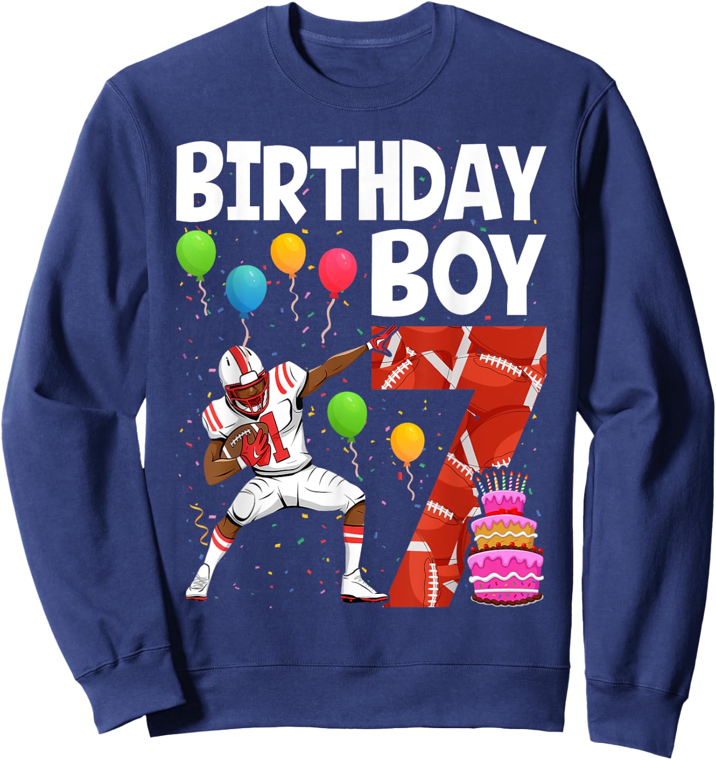 7 Years Old Boy Football Player 7th Football Birthday Boys Sweatshirt - Sweatshirt | Navy