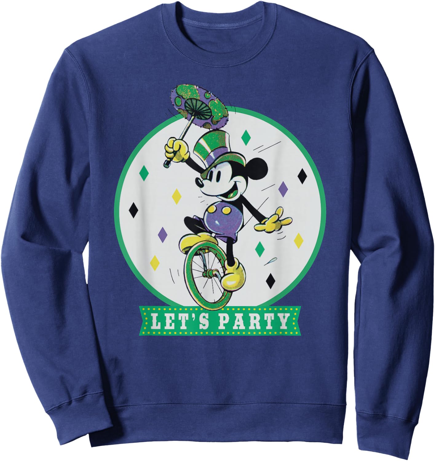 Disney Mickey Mouse Let's Party Mardi Gras Vintage Sweatshirt - Sweatshirt | Navy