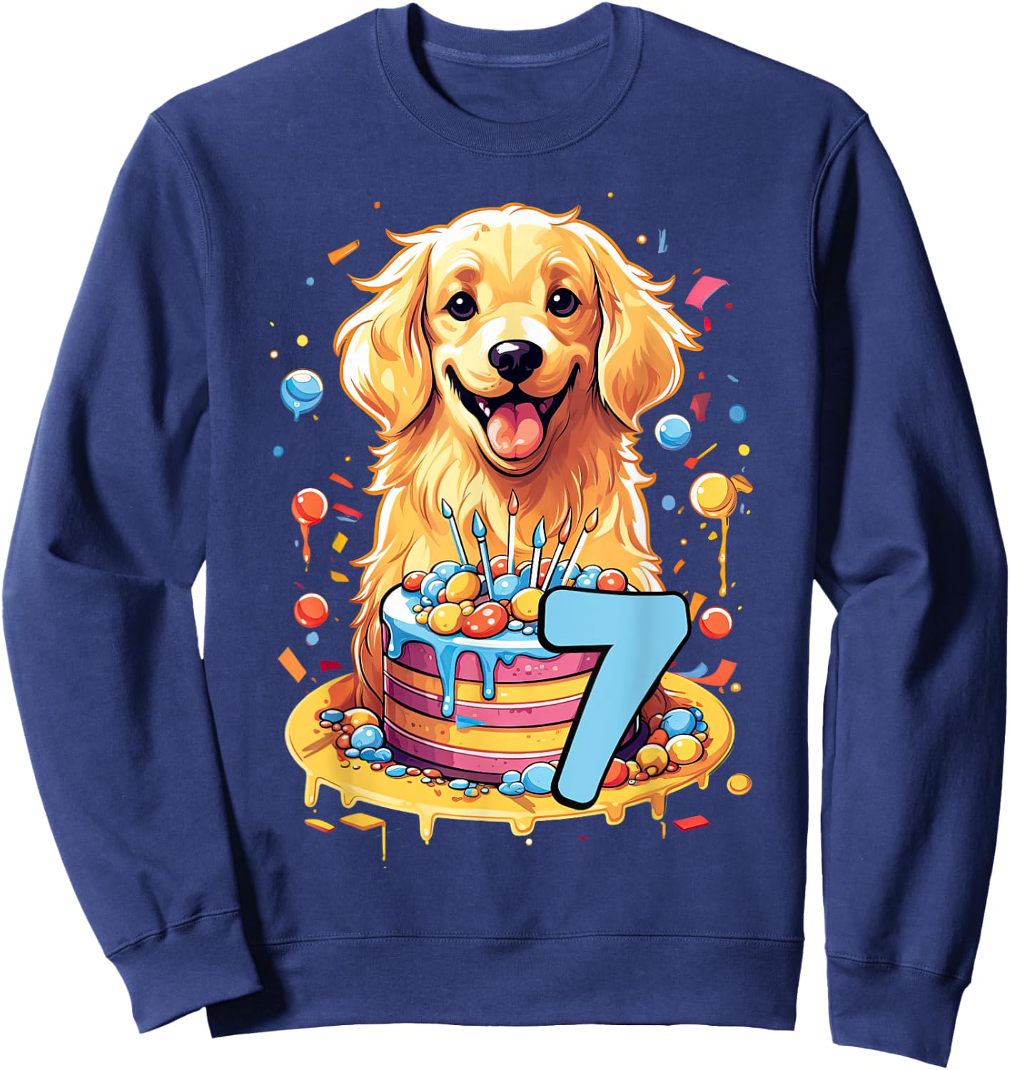 Golden Retriever Dog 7th Birthday Themed Party 7 Men Women Kids Sweatshirt - Sweatshirt | Navy