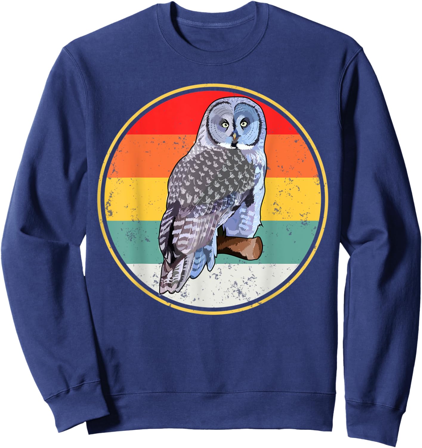 Vintage Retro Sunset Great Gray Owl Bird Sweatshirt - Sweatshirt | Navy