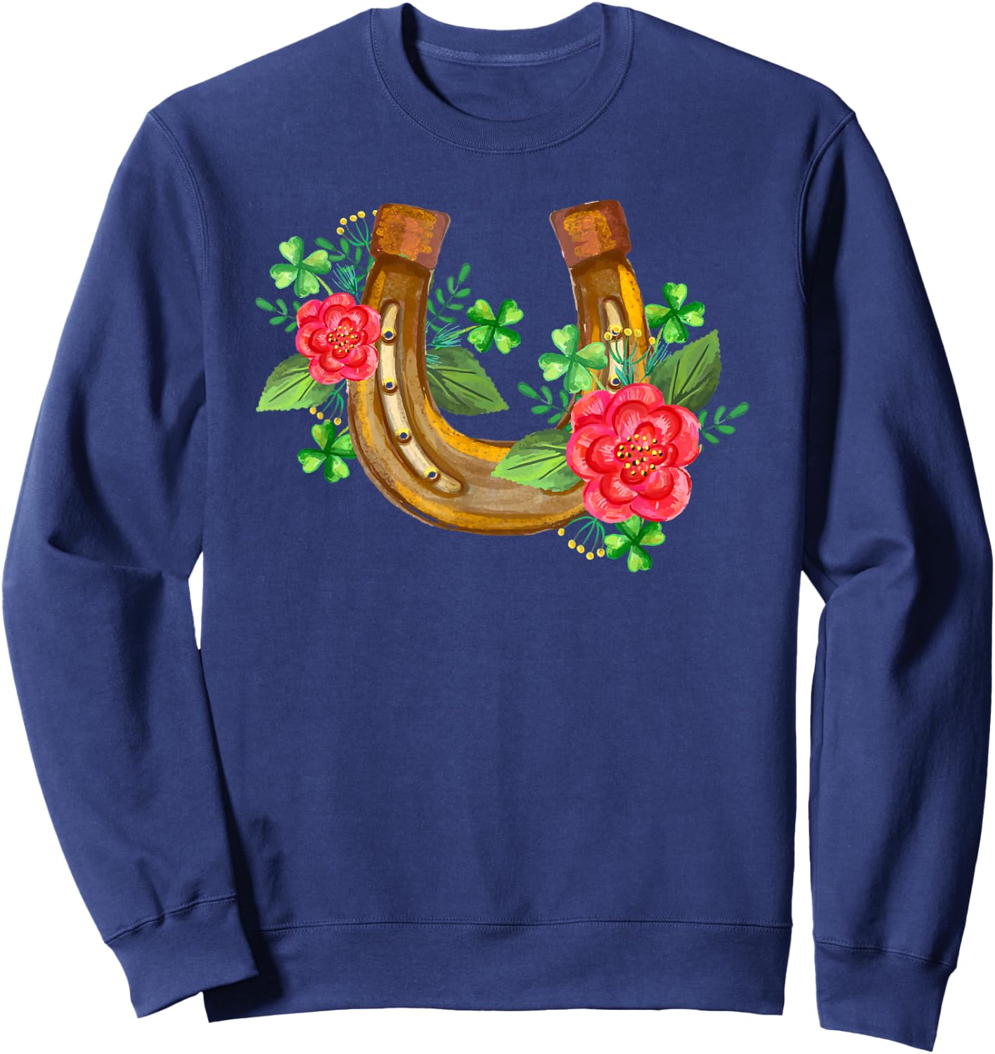 Good Luck Horseshoe Shamrock Horse Lover St. Patrick's Day Sweatshirt - Sweatshirt | Navy