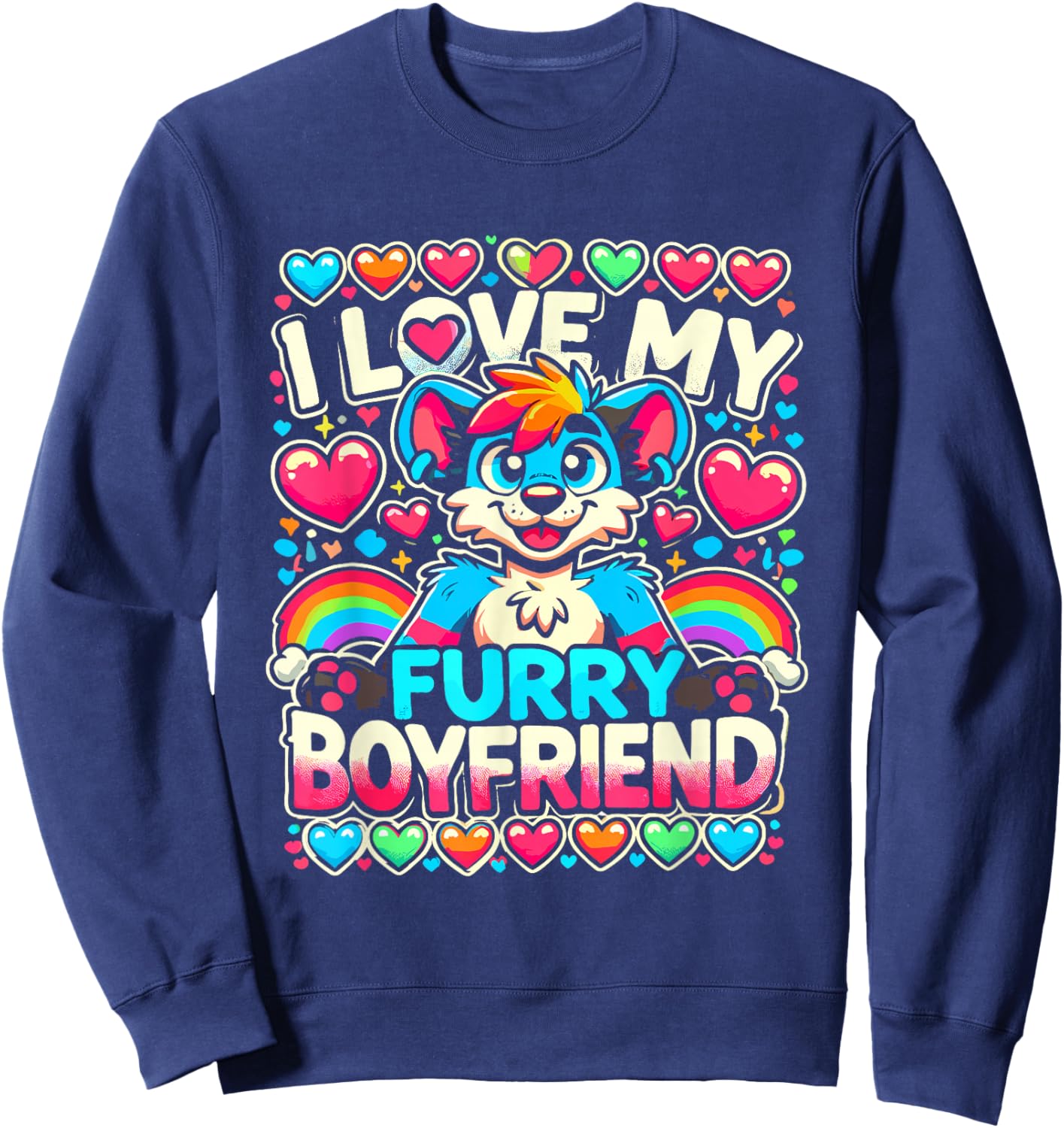 I Love My Furry Boyfriend Anthropomorphism Fursuiter Sweatshirt - Sweatshirt | Navy