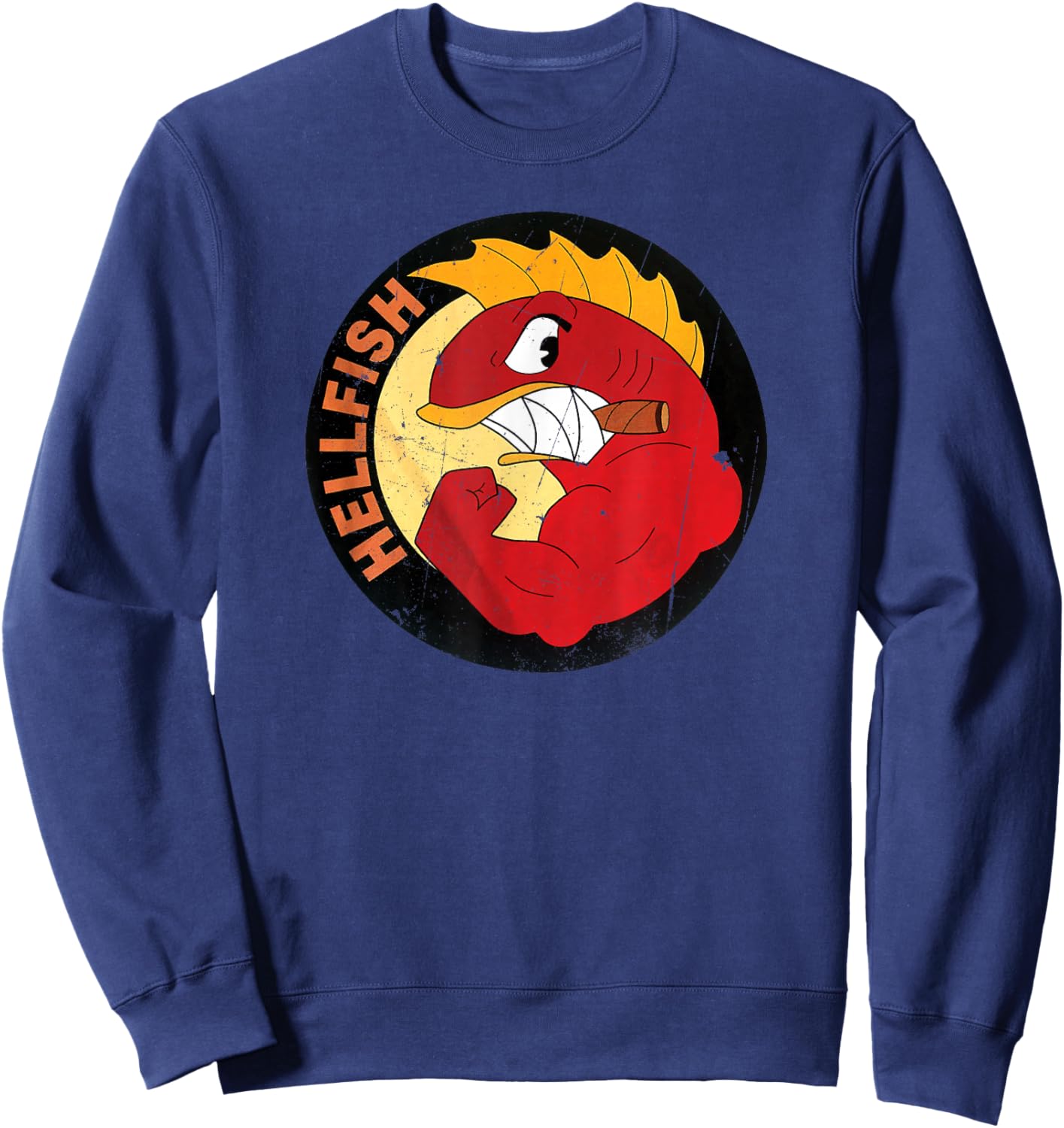 Flying Hellfish Raging Grandpa Abe -Distressed Finish Sweatshirt - Sweatshirt | Navy
