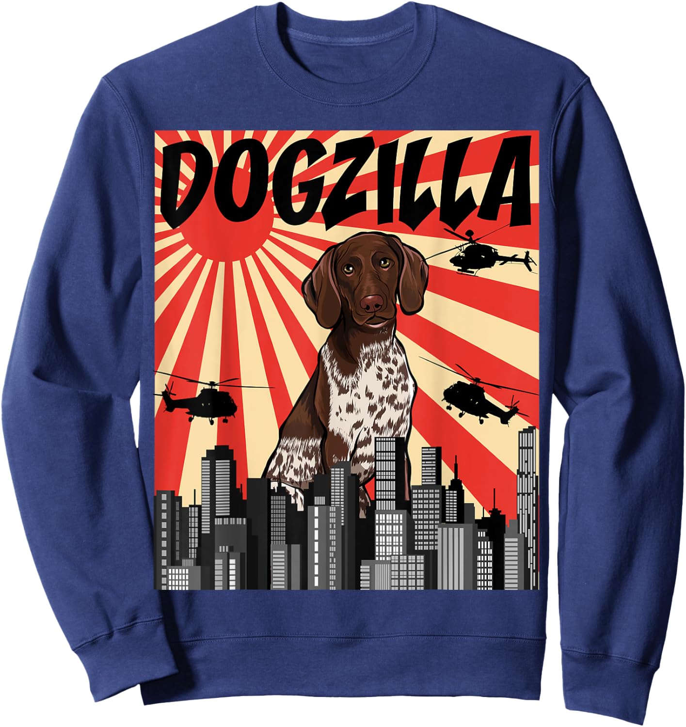 Funny Retro Japanese Dogzilla German Shorthaired Pointer Sweatshirt - Sweatshirt | Navy