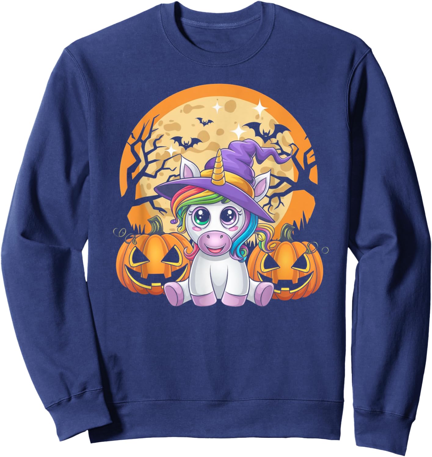 Cute Unicorn with Pumpkins Halloween 2024 for Girls & Women Sweatshirt - Sweatshirt | Navy