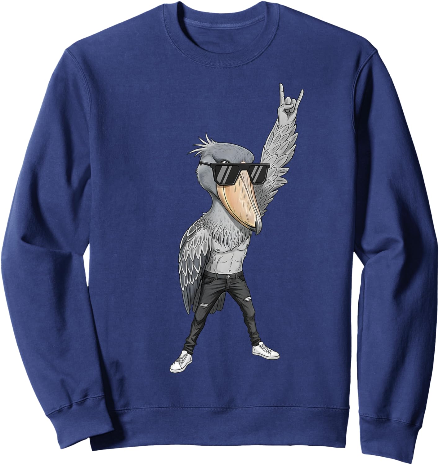 Cool Rocker Shoebill Cigogne Oiseau en Cuir Biker Tenue Sweatshirt - Sweatshirt | Navy