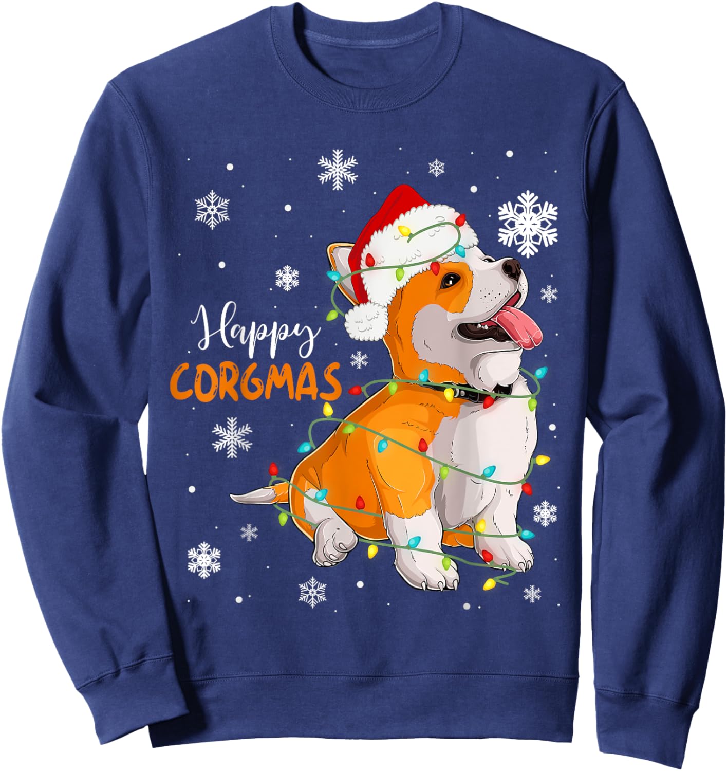 Corgi Christmas Tree Light Santa Hat Dog Gift Kid Girl Women Sweatshirt - Sweatshirt | Navy