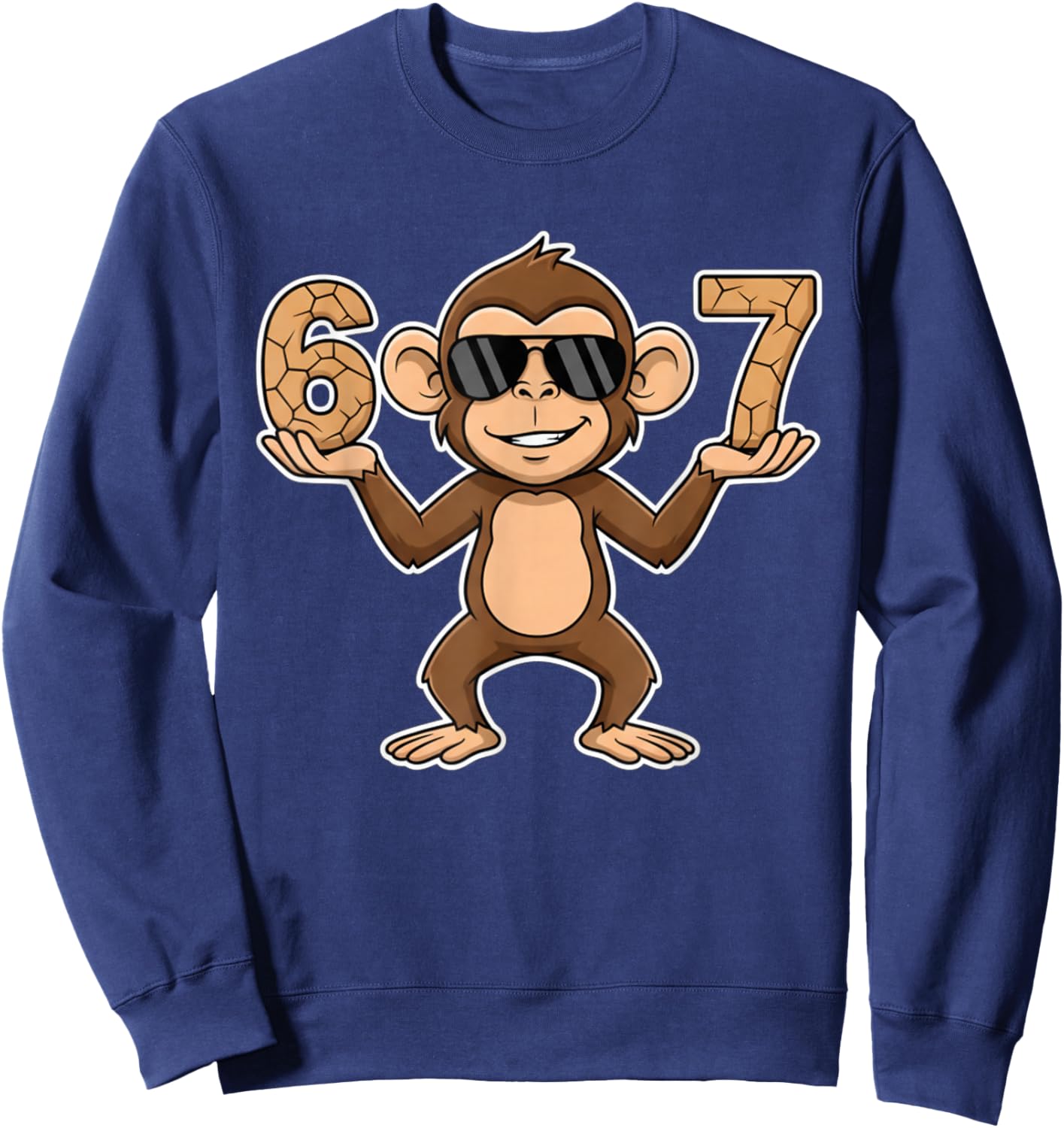 67 Monkey Sunglasses 67 Gen Alpha Slang Funny six Seven Meme Sweatshirt - Sweatshirt | Navy