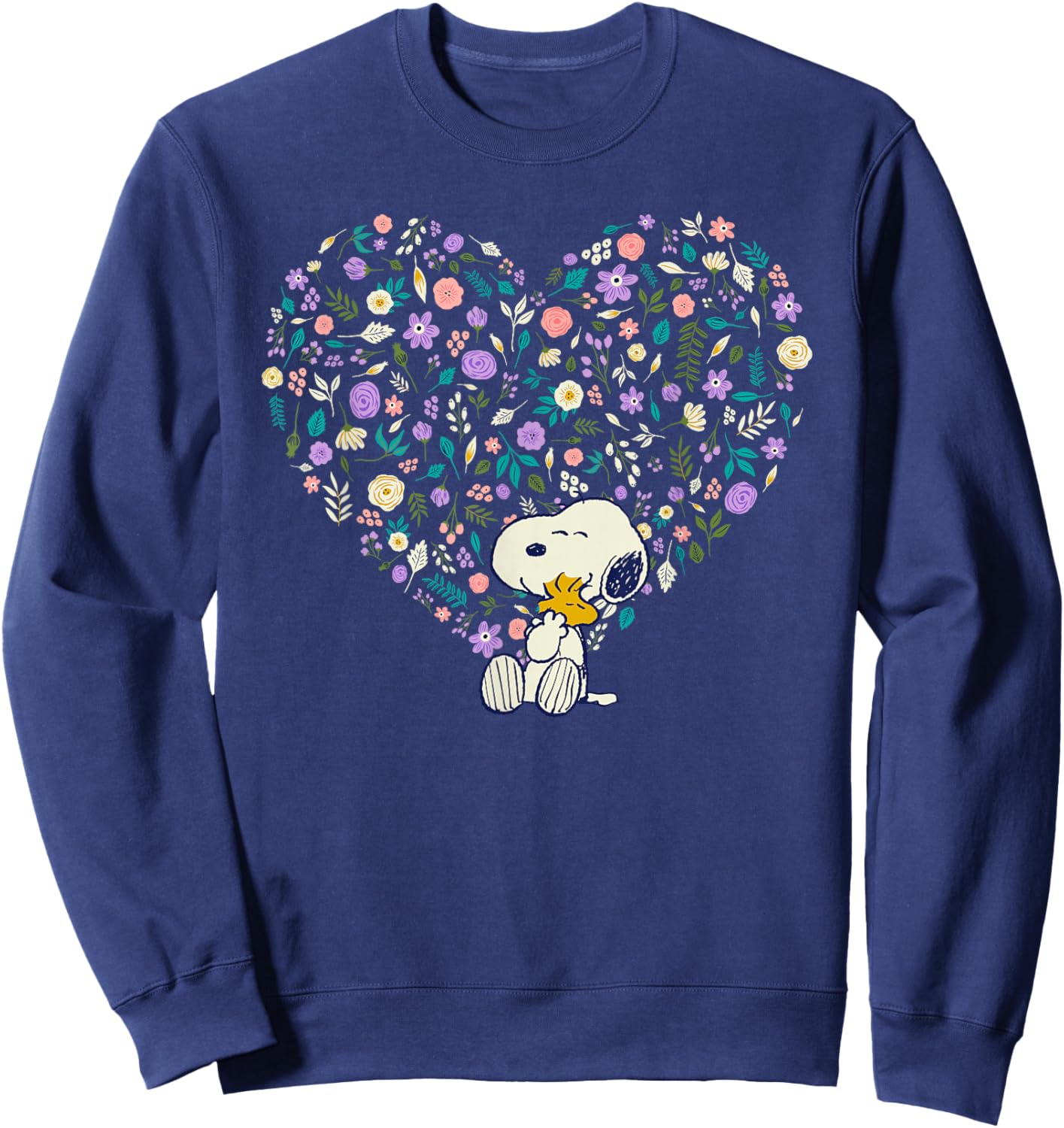 Peanuts Snoopy & Woodstock Hug Floral Heart Sweatshirt - Sweatshirt | Navy