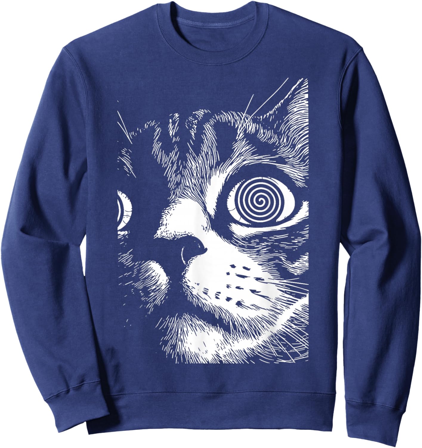 Psychedelic Cat Dark Aesthetic Crust Punk Grunge Cat Lover Sweatshirt - Sweatshirt | Navy