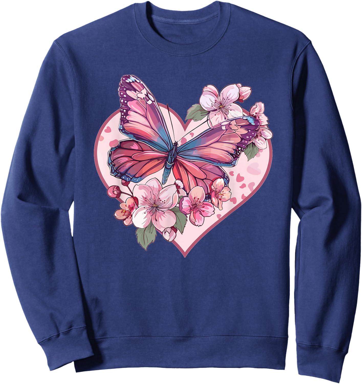 Colorful Butterfly With Flowers I Butterfly Sweatshirt - Sweatshirt | Navy