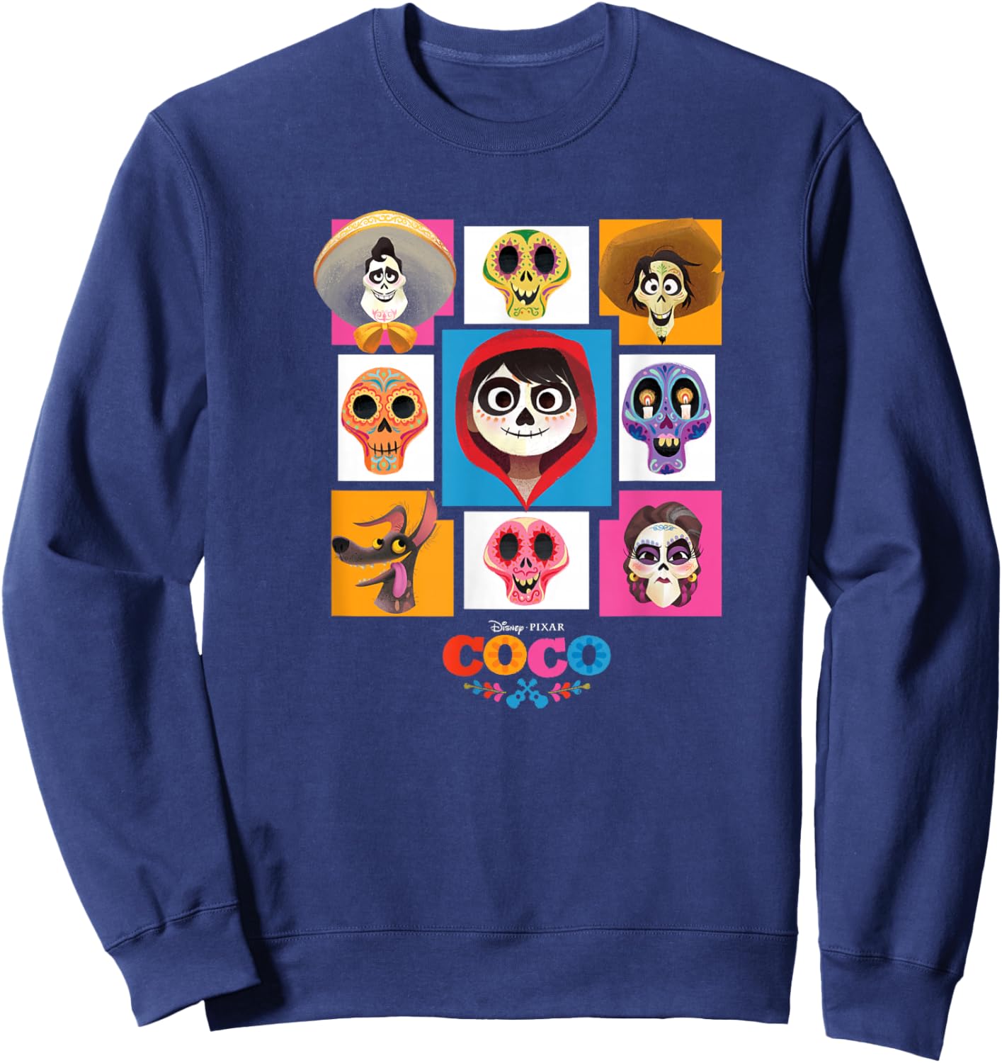 Disney Pixar Coco Main Characters Group Shot Chest Panels Sweatshirt - Sweatshirt | Navy