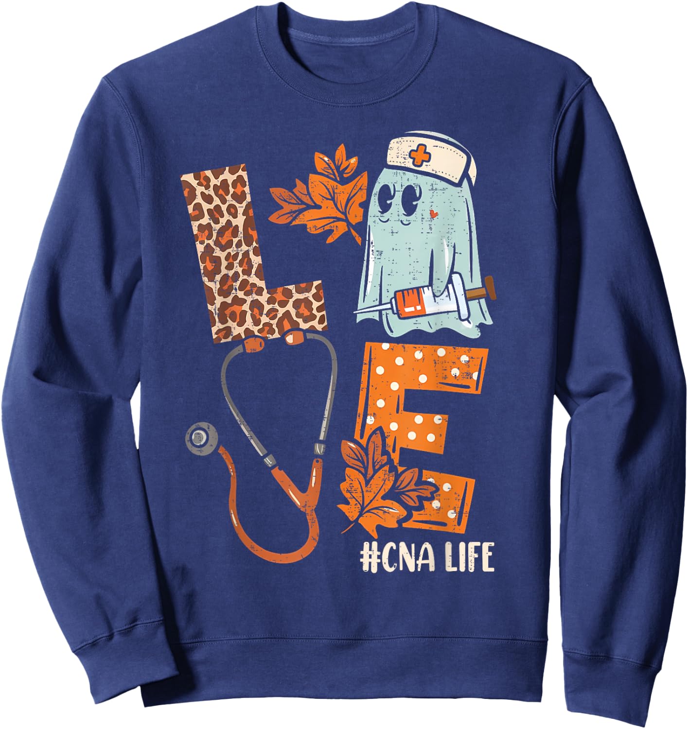 Halloween nurse assistant shirts LOVE CNA life Stethoscope Sweatshirt - Sweatshirt | Navy