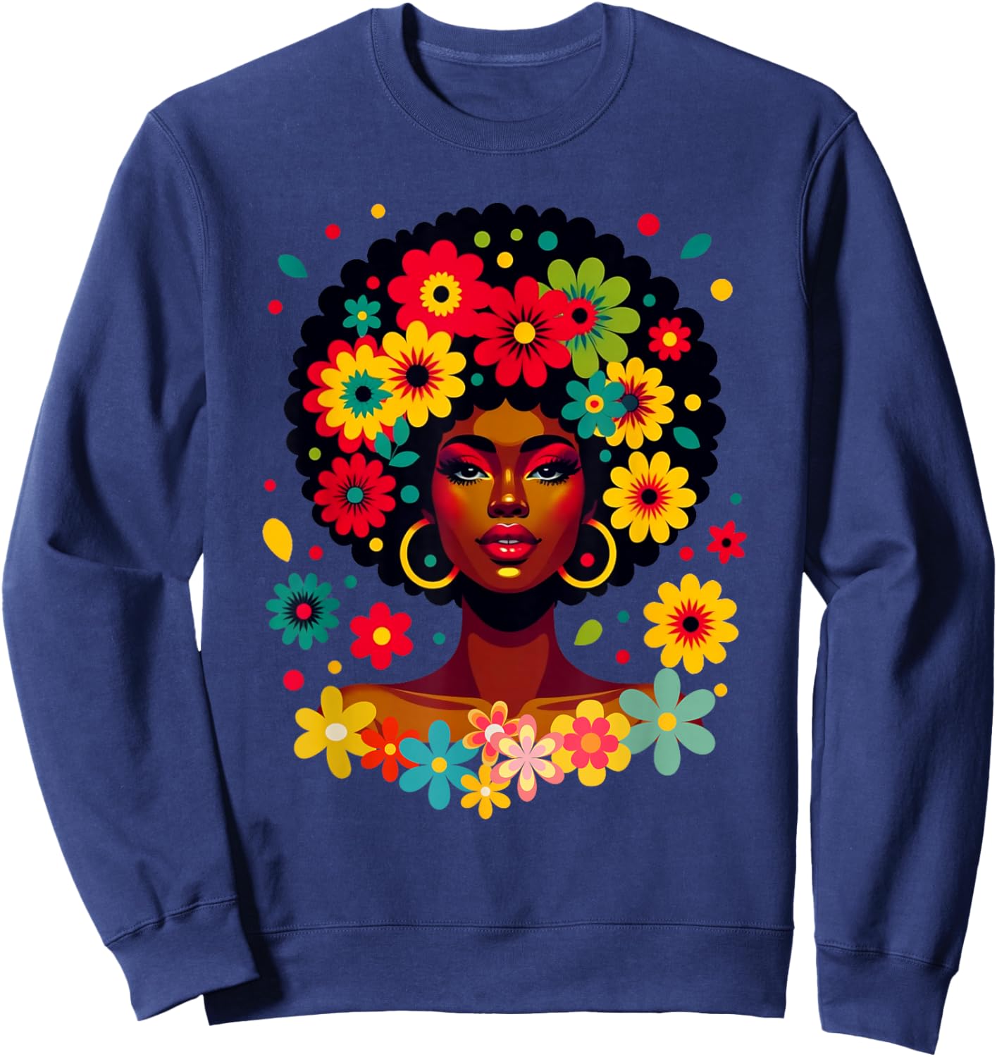 Groovy Black Woman Melanin With Flowers Afro Pride Sweatshirt - Sweatshirt | Navy