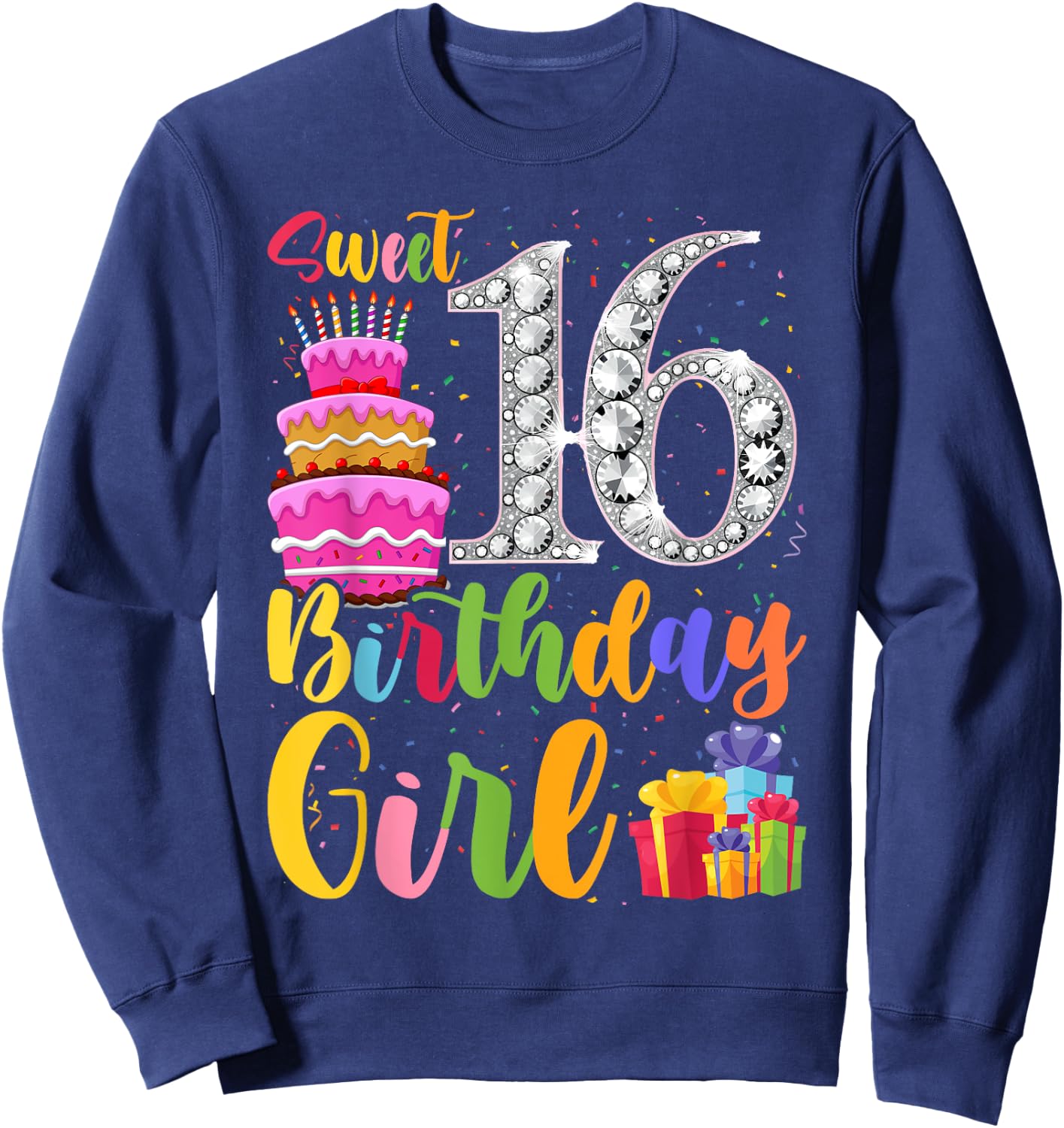 Cute Pink Black "Sweet 16" Style I 16th Birthday Idea Sweatshirt - Sweatshirt | Navy