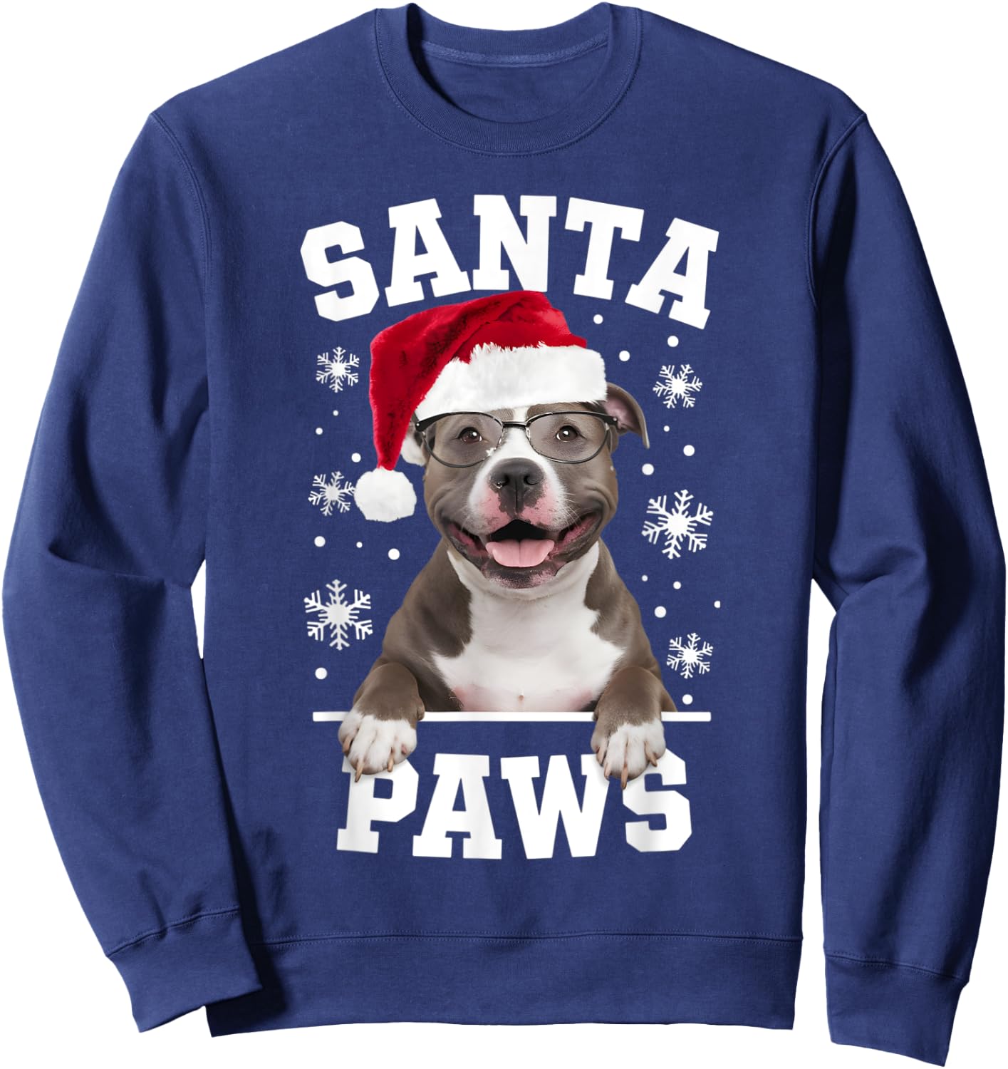 Santa Paws Pitbull Terrier Christmas Puppy Dog Lover Sweatshirt - Sweatshirt | Navy