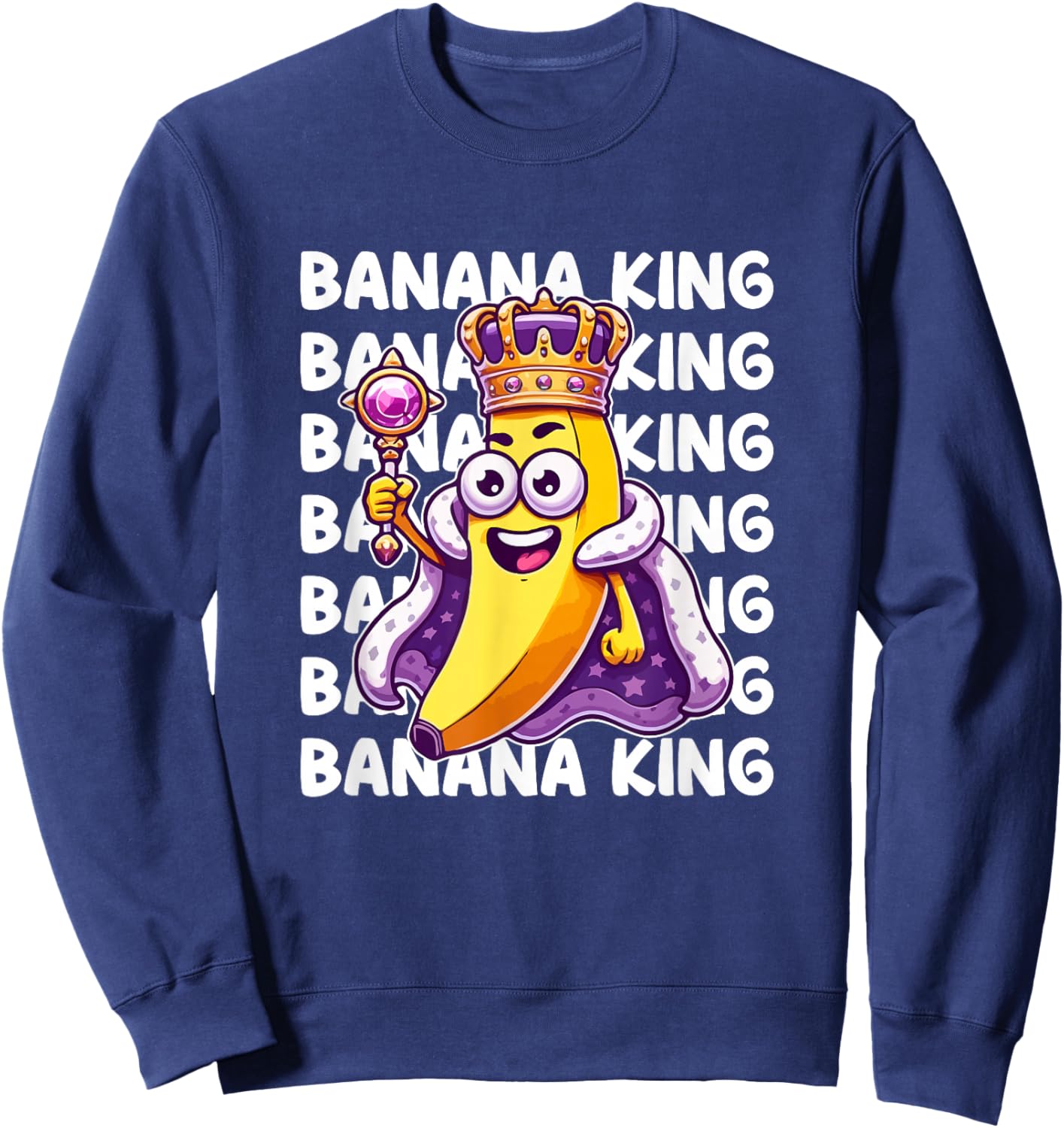 Banana Fruit Yellow King Men Women Kids Cute Cool Banana Sweatshirt - Sweatshirt | Navy