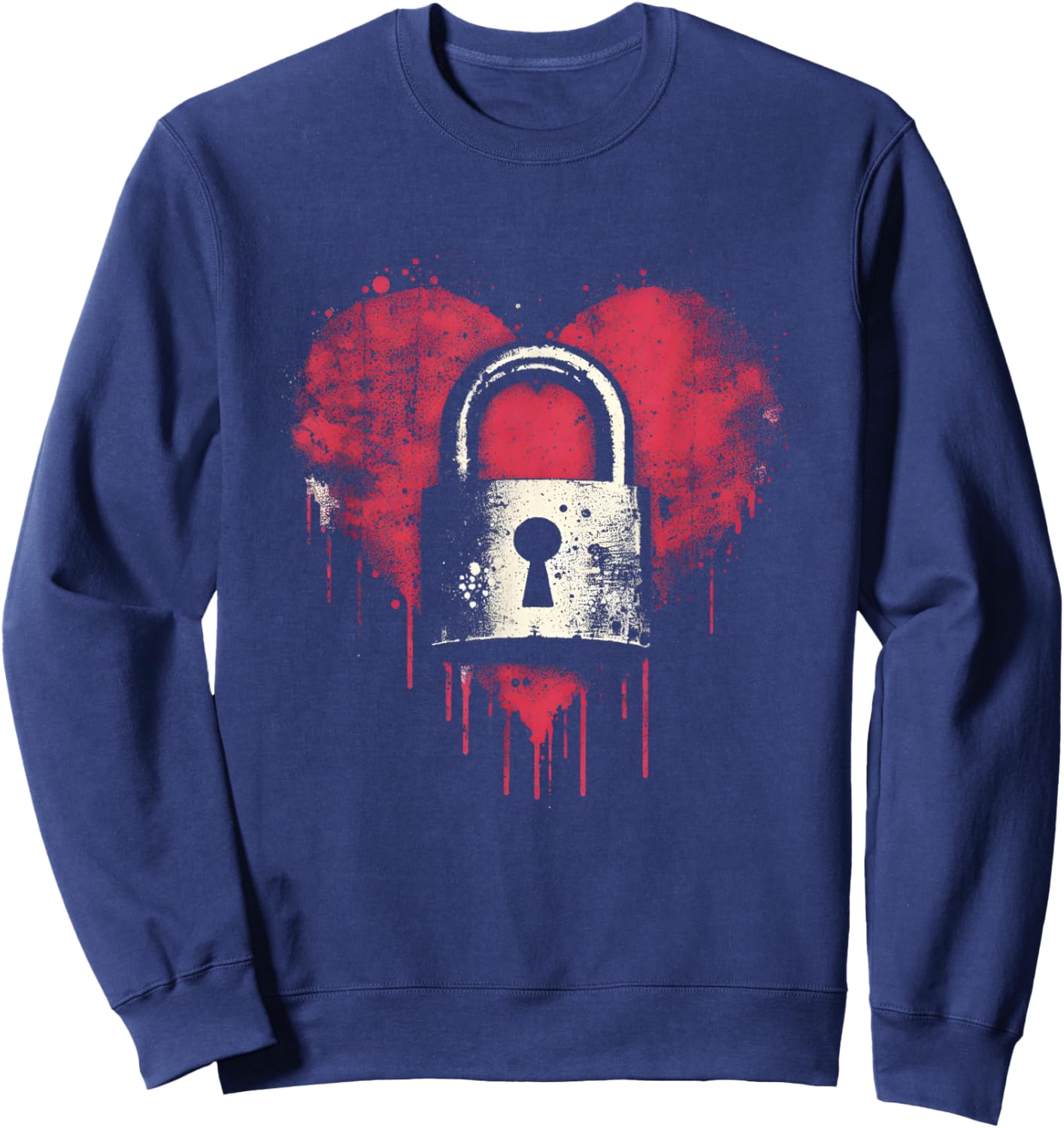 Locked Heart - Vintage Lock Heart Valentine's Day Couple Sweatshirt - Sweatshirt | Navy
