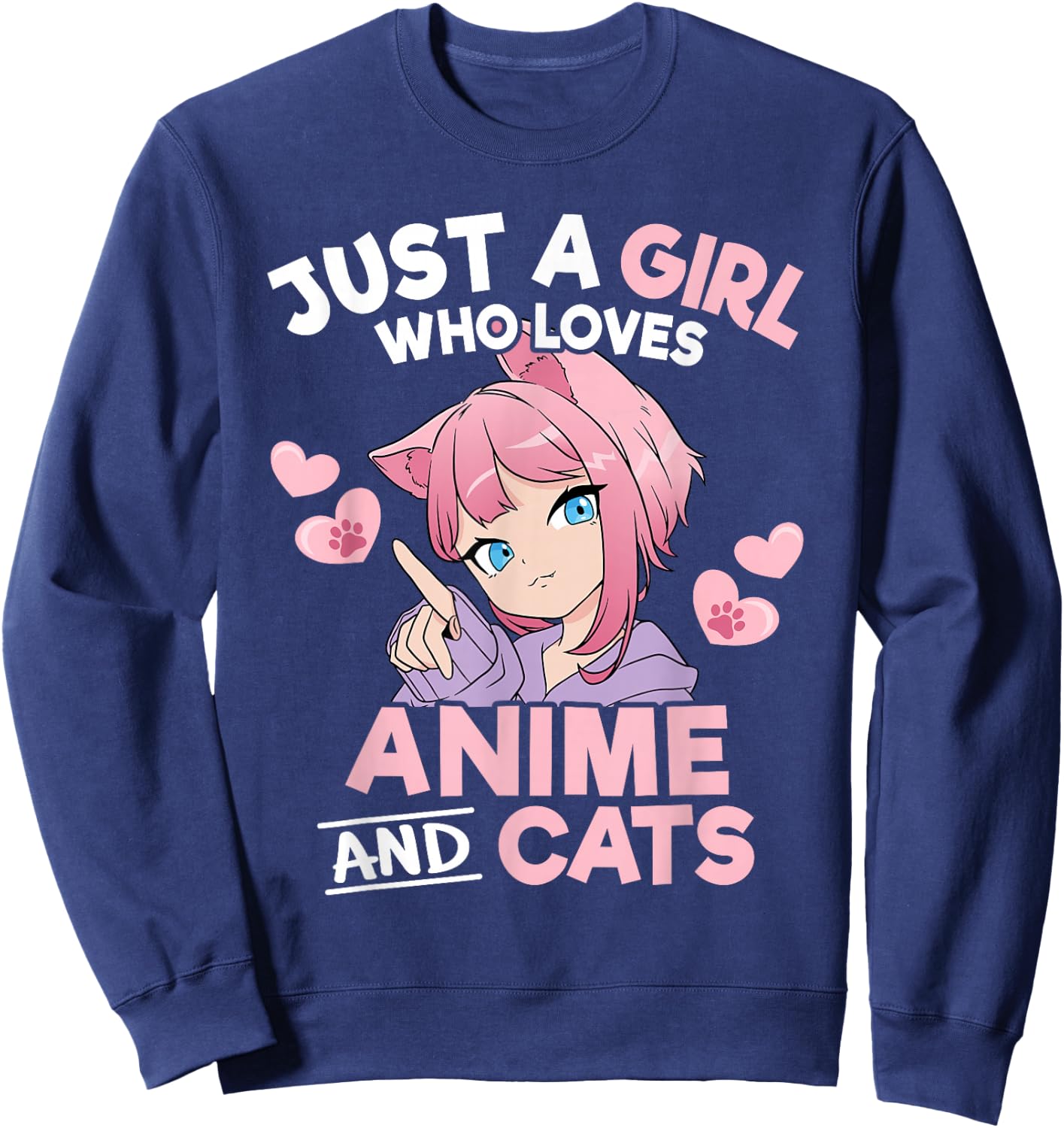 Just A Girl Who Loves Anime and Cats Cute Otaku Manga Sweatshirt - Sweatshirt | Navy