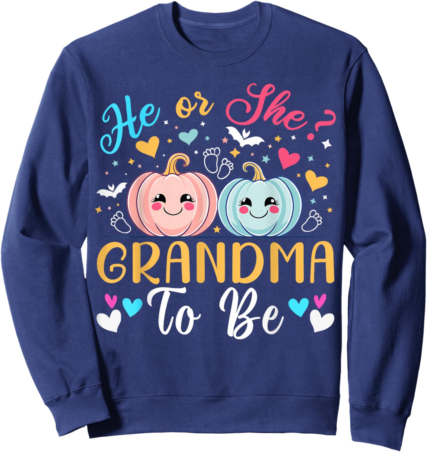 Halloween Gender Reveal He or She Grandma To Be Pumpkin Sweatshirt - Sweatshirt | Navy