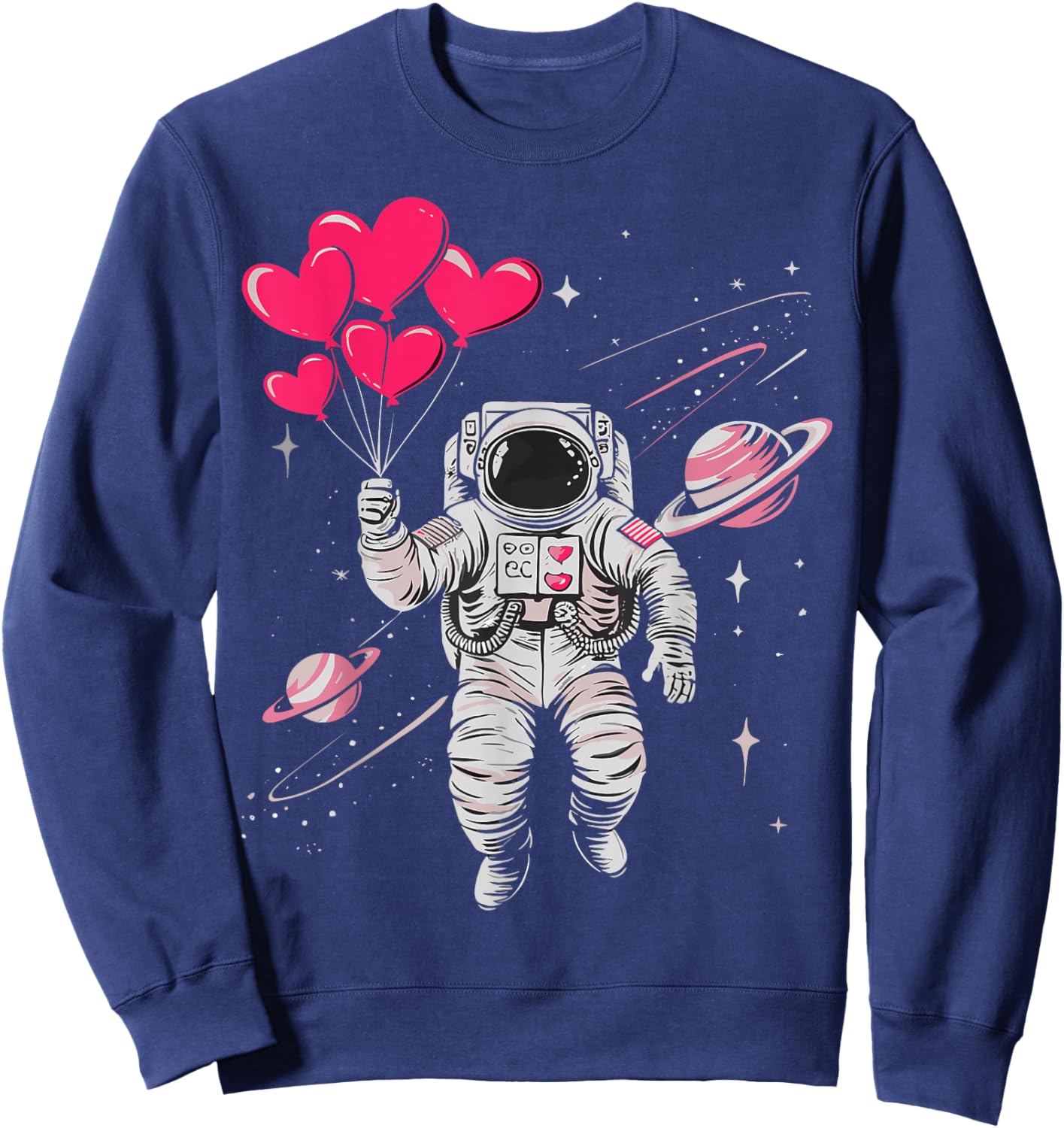 Valentines Day Space Astronaut Heart Balloons Toddler Boys Sweatshirt - Sweatshirt | Navy