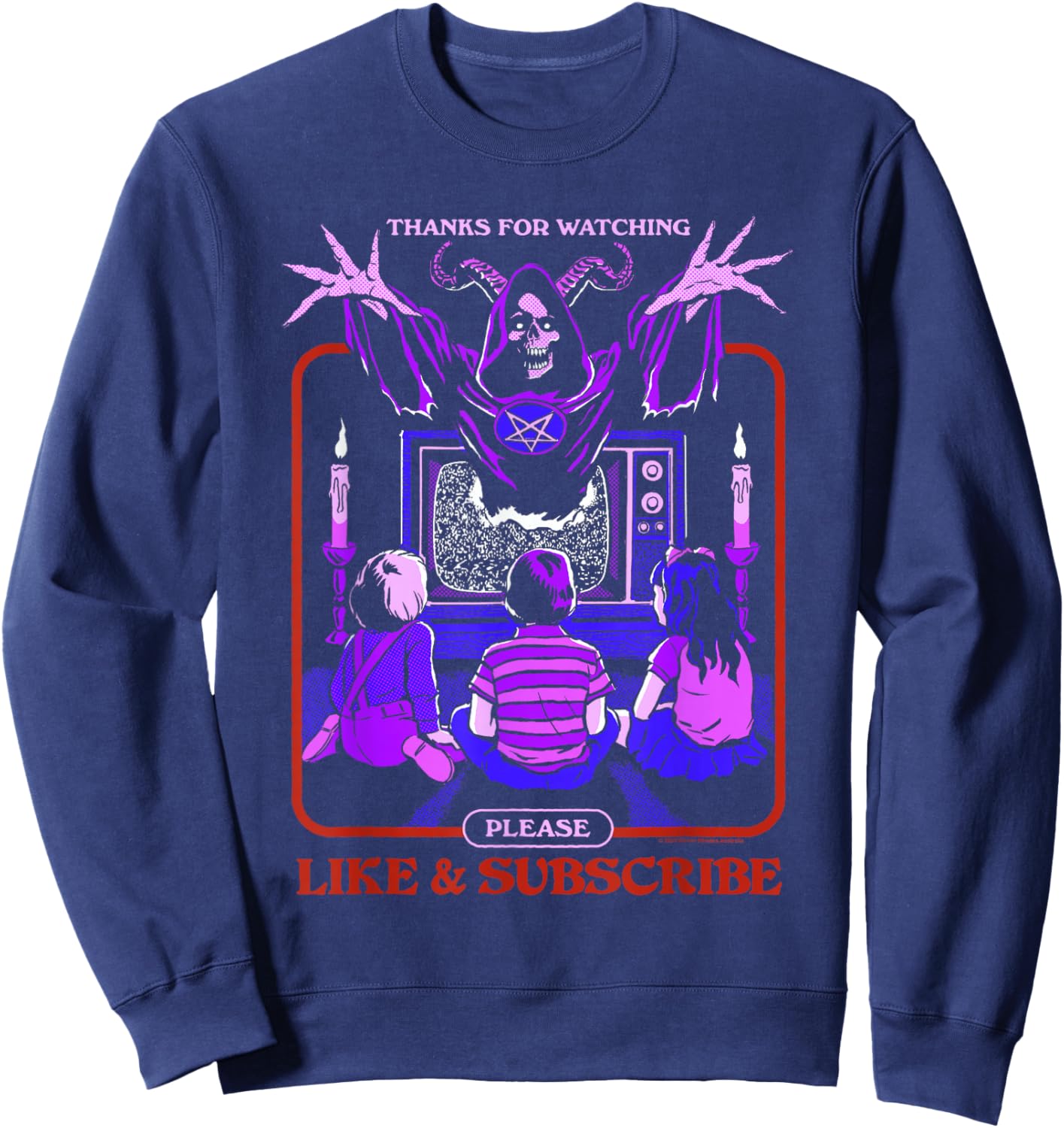 Steven Rhodes Demonic Like and Subscribe Cult Dark Humor Sweatshirt - Sweatshirt | Navy