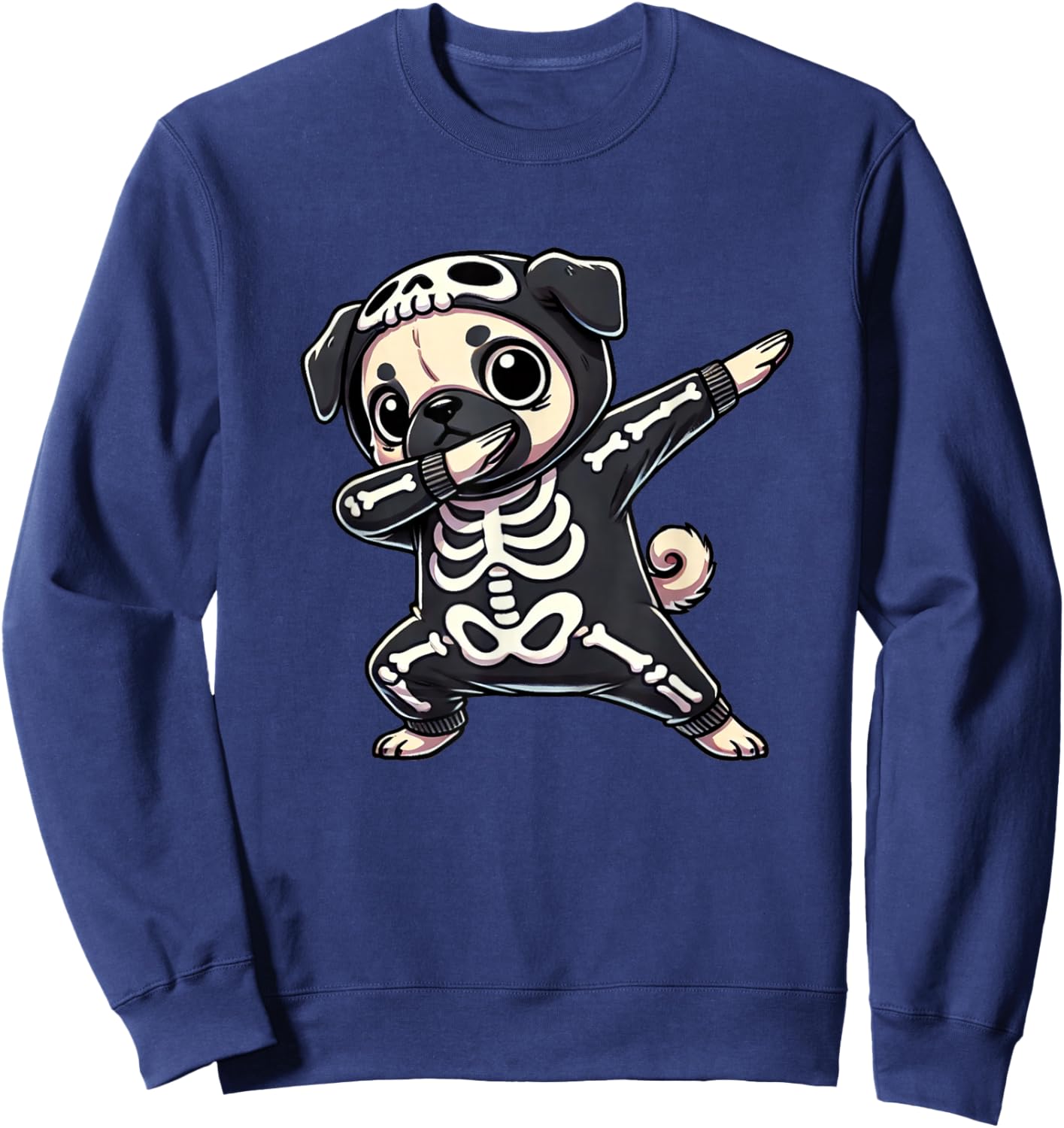 Pug Halloween Skeleton Cute Pug Kids Sweatshirt - Sweatshirt | Navy