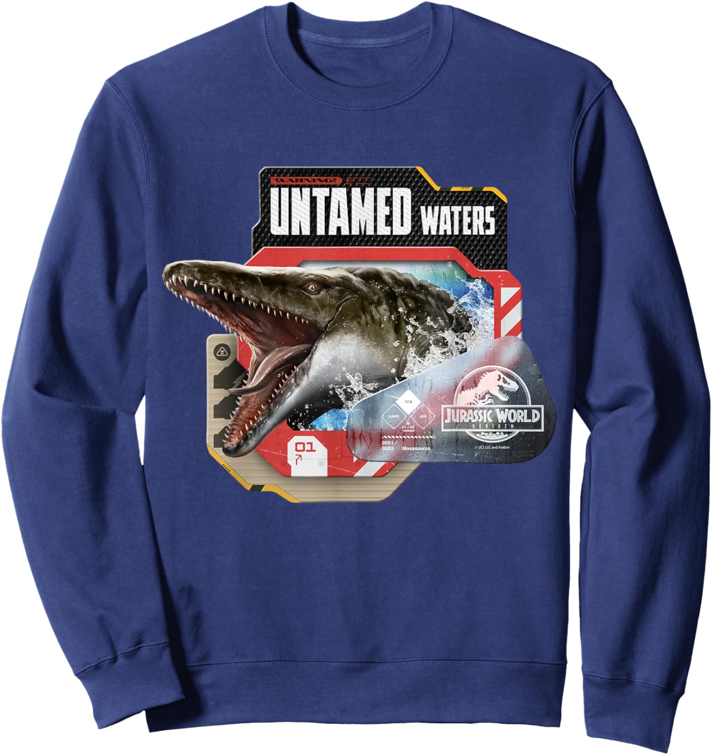 Jurassic World Rebirth Warning Untamed Waters Mosasaurus Sweatshirt - Sweatshirt | Navy