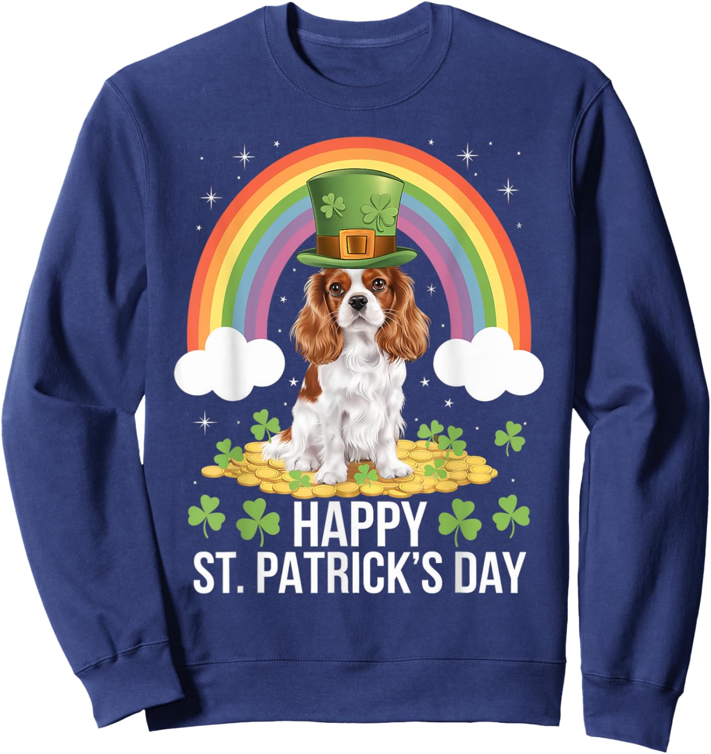 Cavalier on Cavalier King Charles Spaniel St Patricks Day Sweatshirt - Sweatshirt | Navy