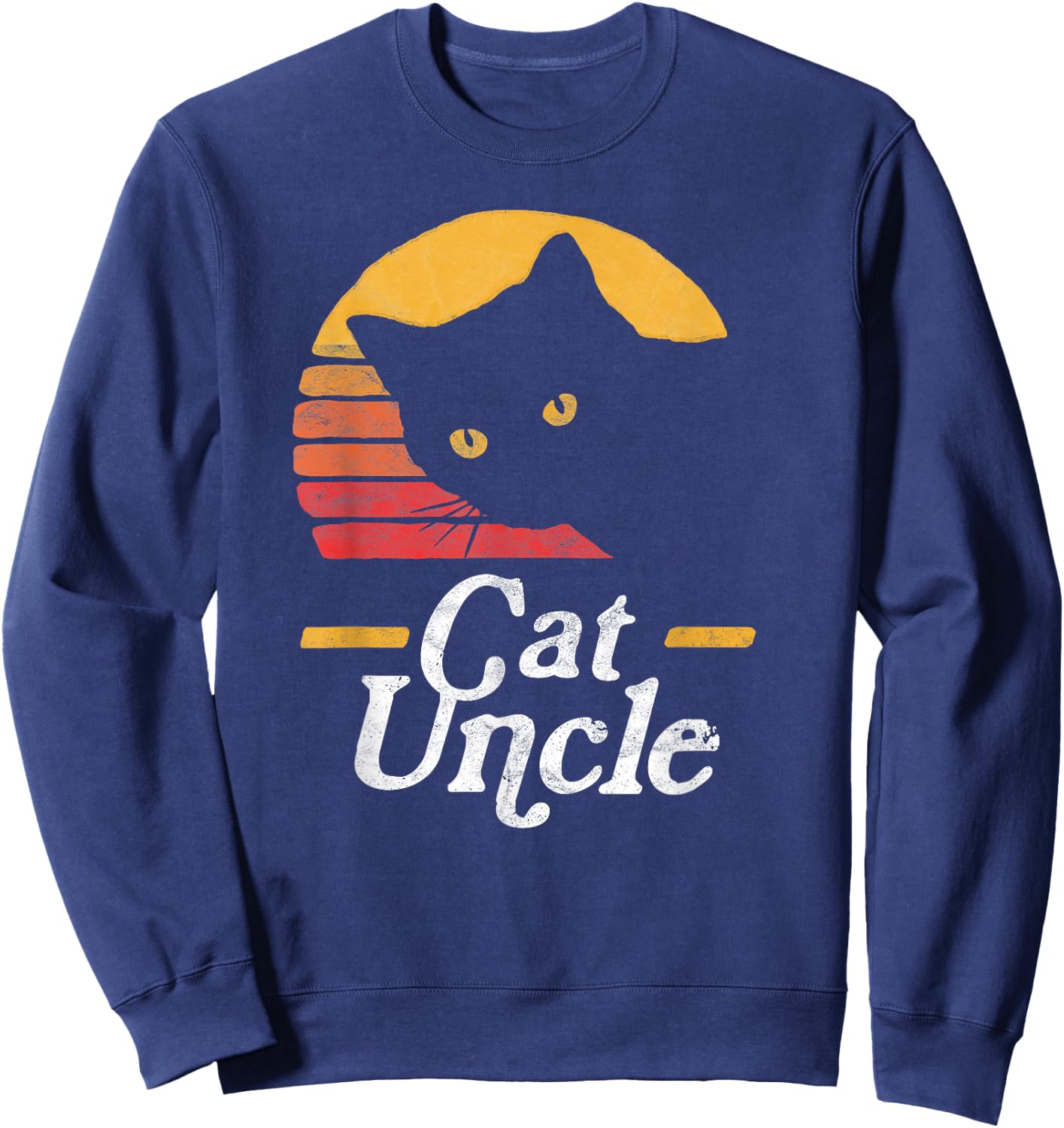Cat Uncle Vintage 80s Style Cat Retro Distressed Sweatshirt - Sweatshirt | Navy