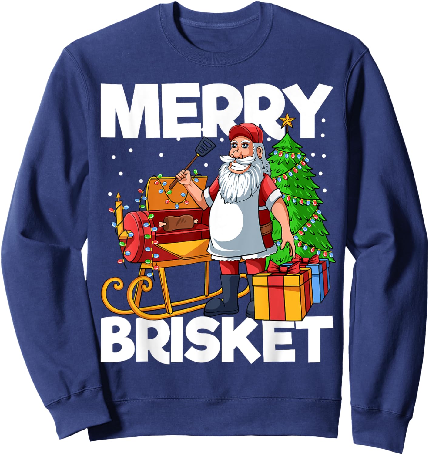Merry Brisket Christmas in July Santa BBQ Smoker Smoking Sweatshirt - Sweatshirt | Navy