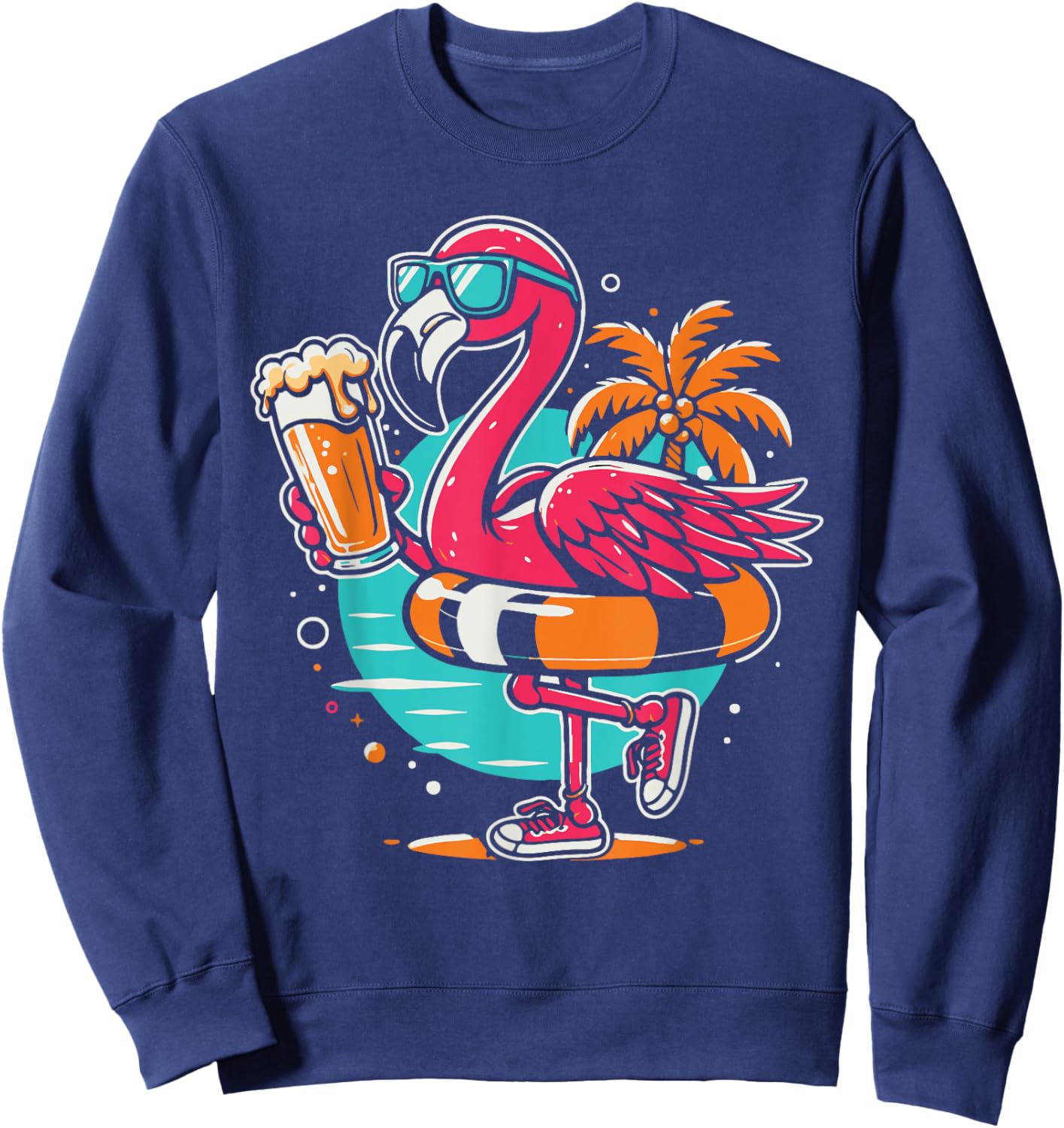 Flamingo Beer Drinking Beach Summer Swimming Women Sweatshirt - Sweatshirt | Navy