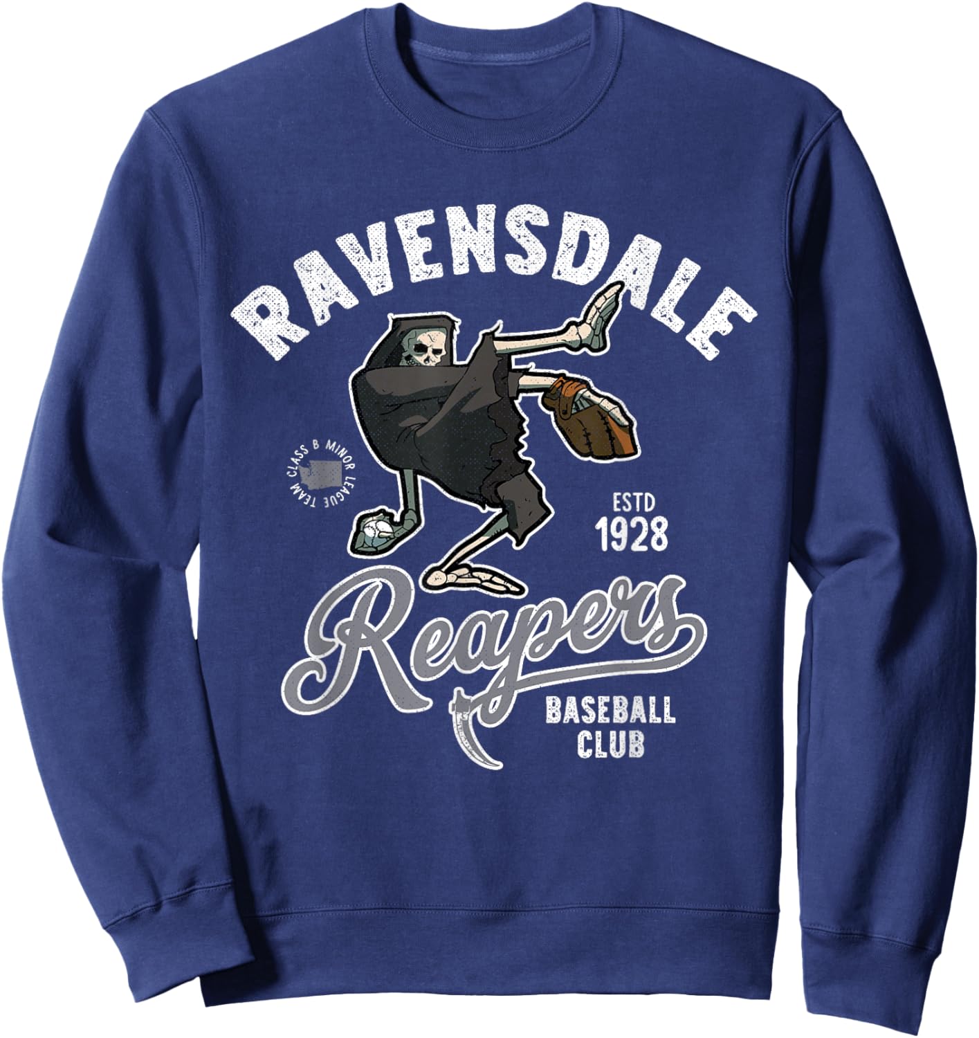 Ravensdale Grim Reapers Retro Minor League Baseball Team Sweatshirt - Sweatshirt | Navy