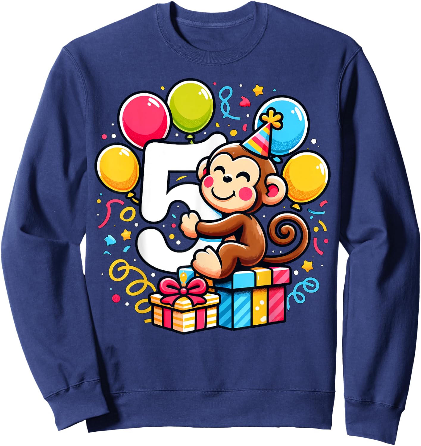 Bday fifth Boys, Girls, Kids age five 5th birthday Monkey Sweatshirt - Sweatshirt | Navy