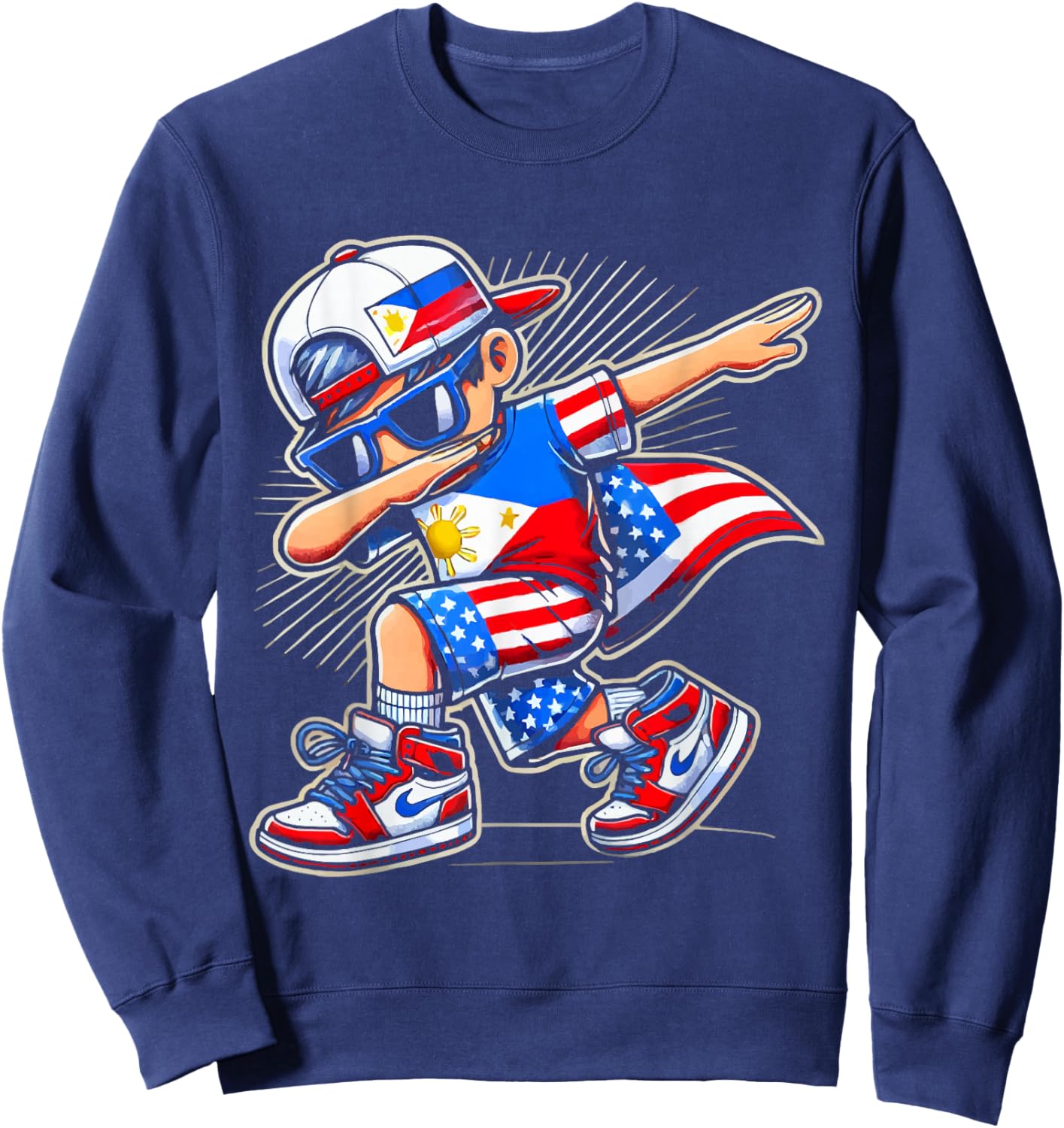 Half Filipino Half American USA Flag Philippines America Sweatshirt - Sweatshirt | Navy