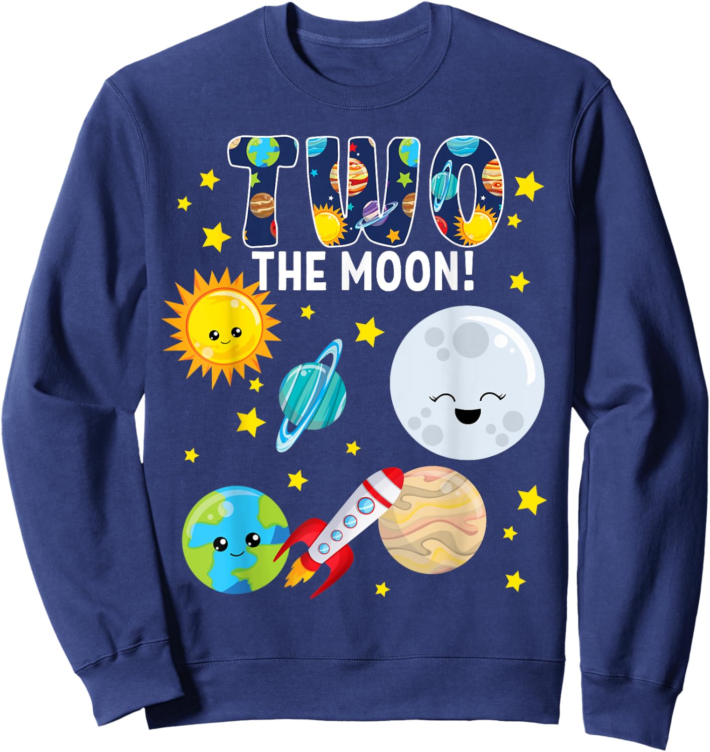Two The Moon Outer Space 2 Year Old 2nd Birthday Party Space Sweatshirt - Sweatshirt | Navy