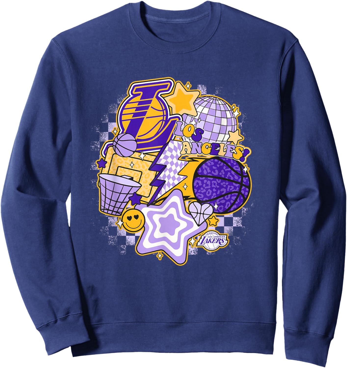 NBA Los Angeles Lakers Psychedelic Basketball Collage , Small, White Sweatshirt - Sweatshirt | Navy