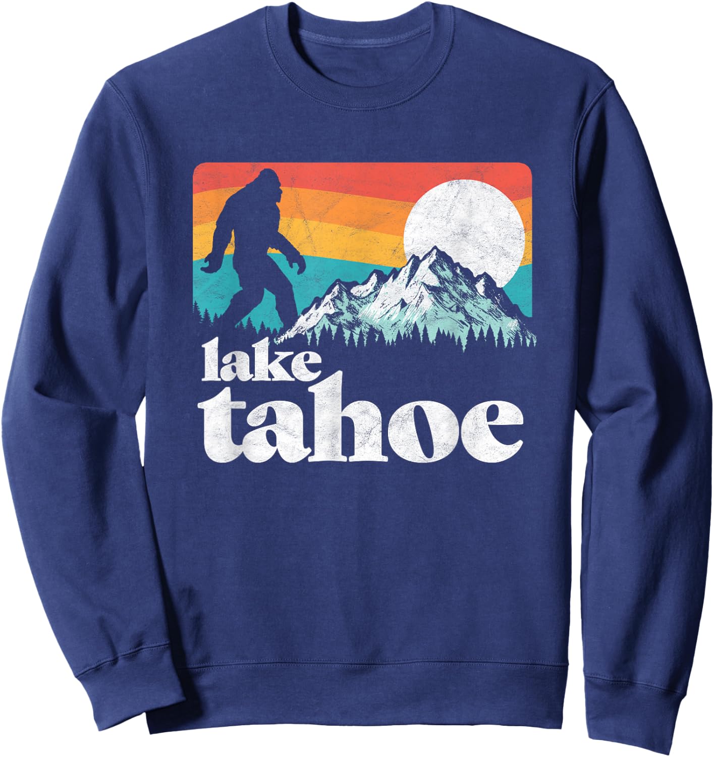 Lake Tahoe Retro Bigfoot Mountains Vintage Graphic Sweatshirt - Sweatshirt | Navy