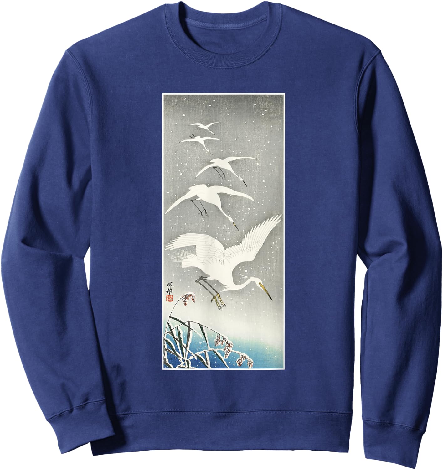 Japanese Crane Egret Bird Vintage Japan Art Birdwatching Sweatshirt - Sweatshirt | Navy