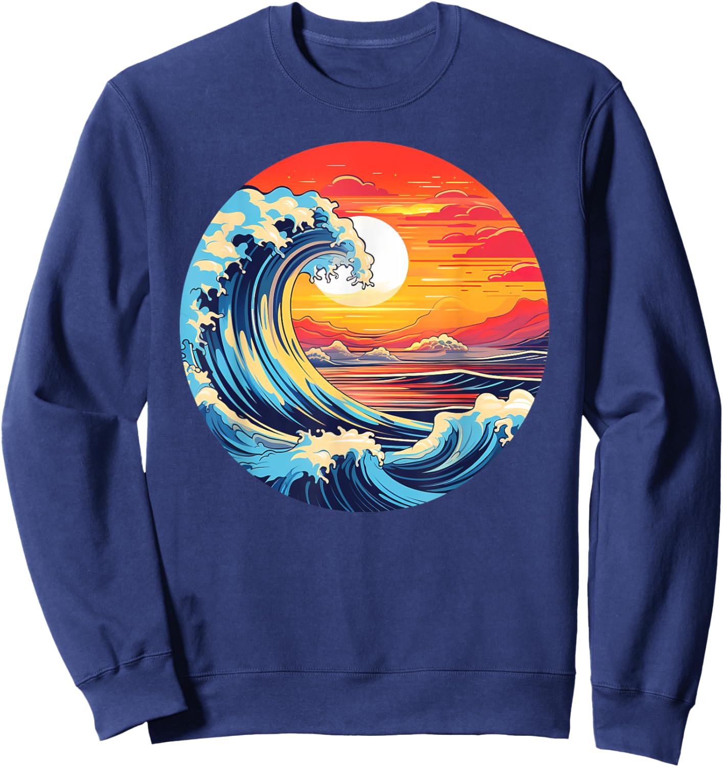 Great Art Aesthetic Tsunami boys Wave off Kanagawa Japanese Sweatshirt - Sweatshirt | Navy