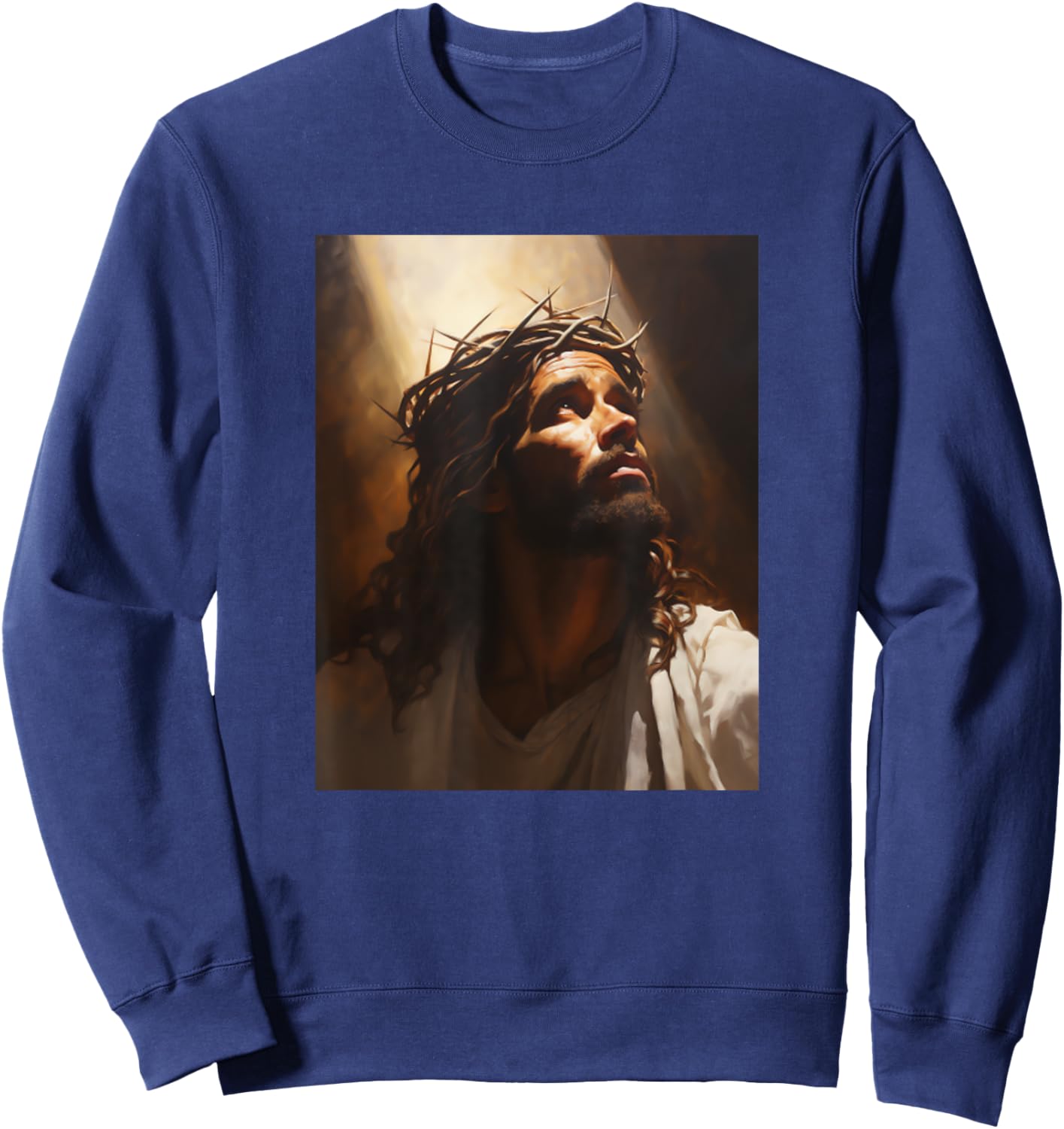 Jesus Christ In Light Wearing Crown Of Thorns Face Of Jesus Sweatshirt - Sweatshirt | Navy