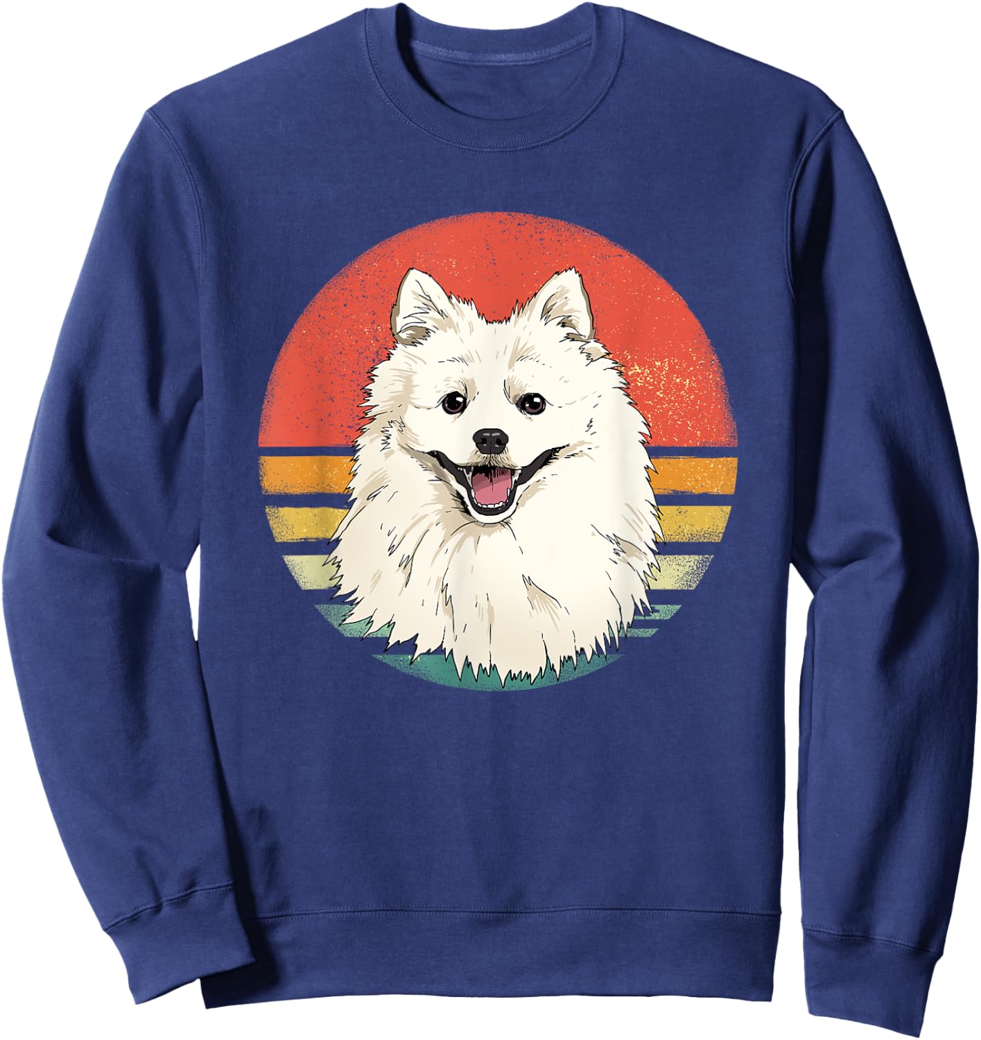 Retro American Eskimo Spitz Dog Animal Face Puppy Dog Lover Women Girls Kids Sweatshirt - Sweatshirt | Navy