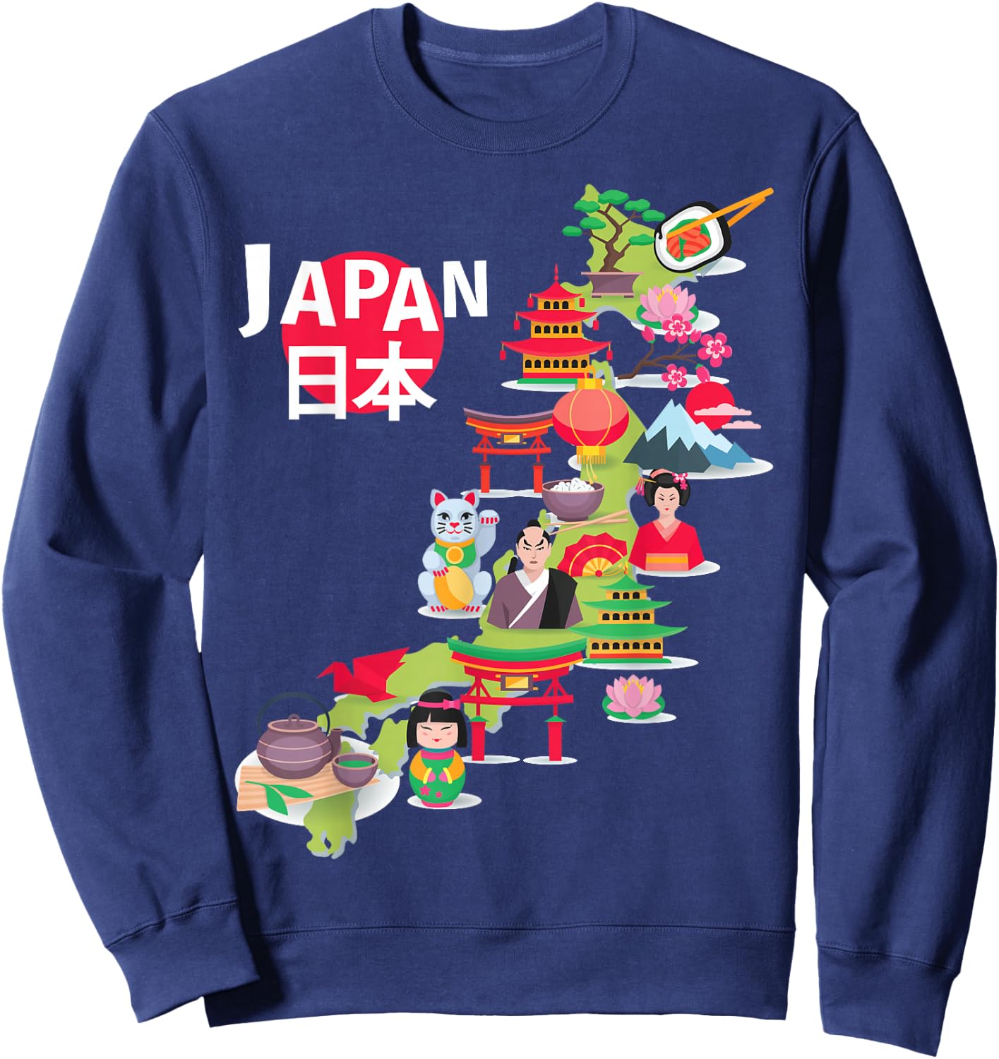 Japanese Flag Travel Map Japanese Pride Okinawa Tokyo Love Sweatshirt - Sweatshirt | Navy