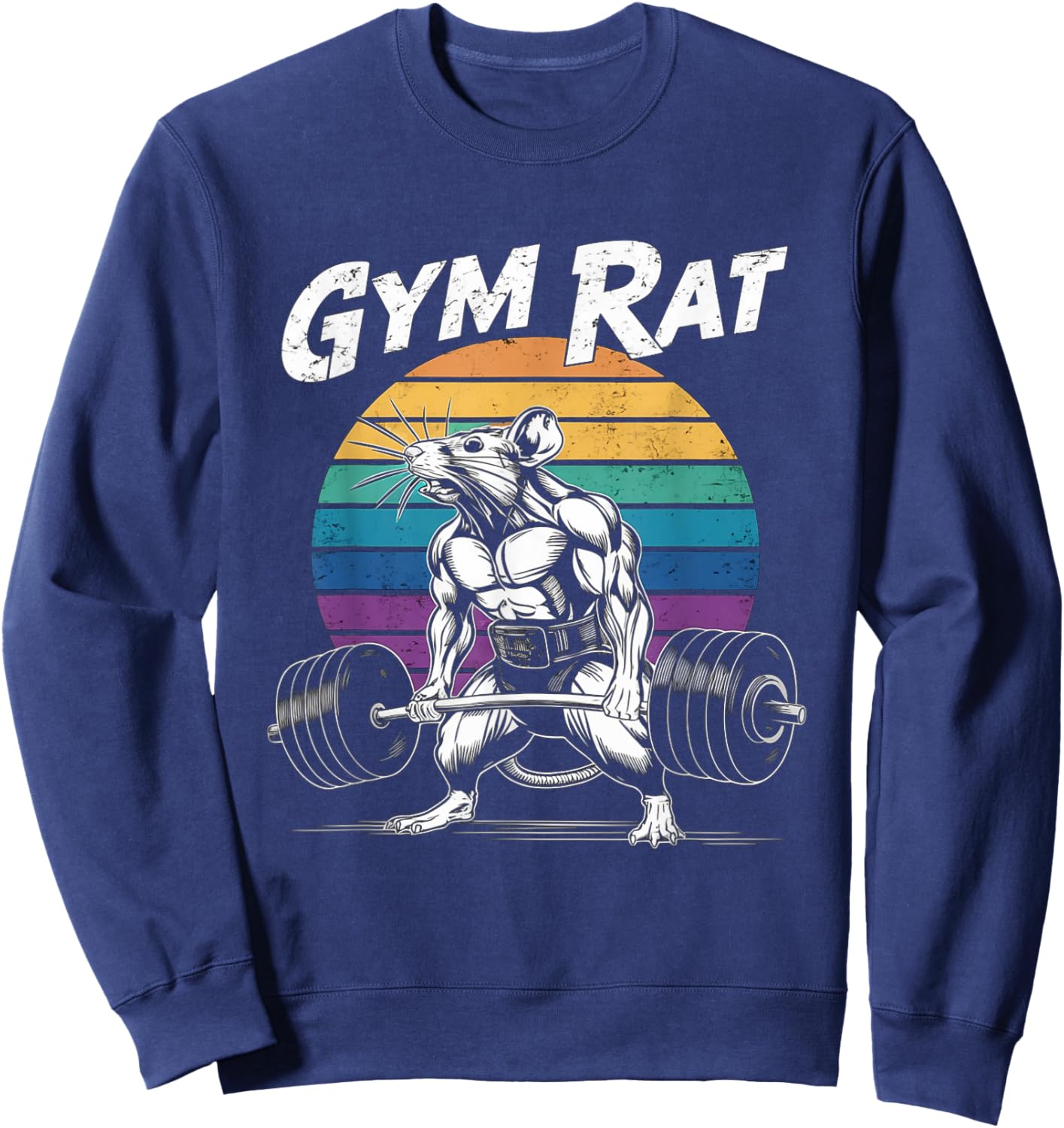 Muscular Gym Rat Weightlifting Bodybuilding Workout Sweatshirt - Sweatshirt | Navy