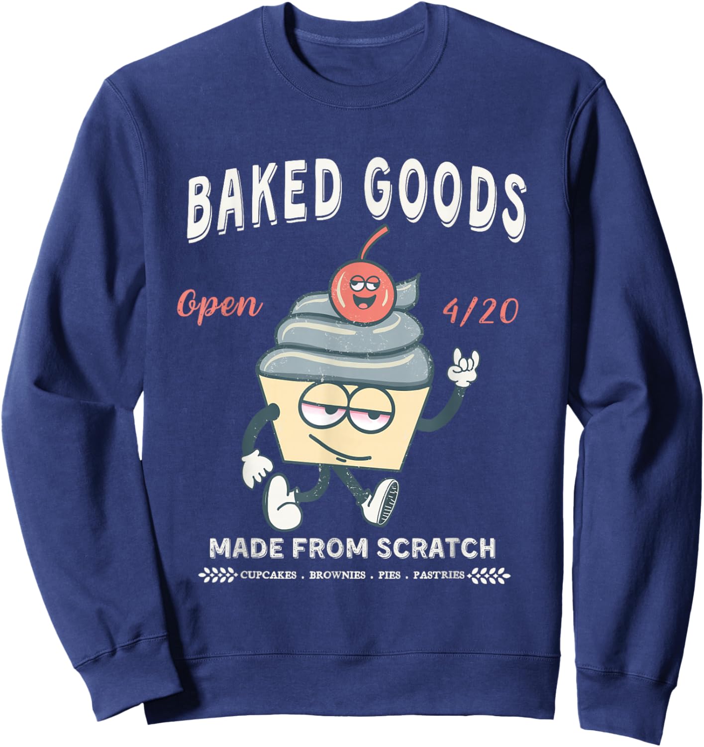 Funny 420 Handmade Retro Vintage Happy Plant Cupcake Design Sweatshirt - Sweatshirt | Navy